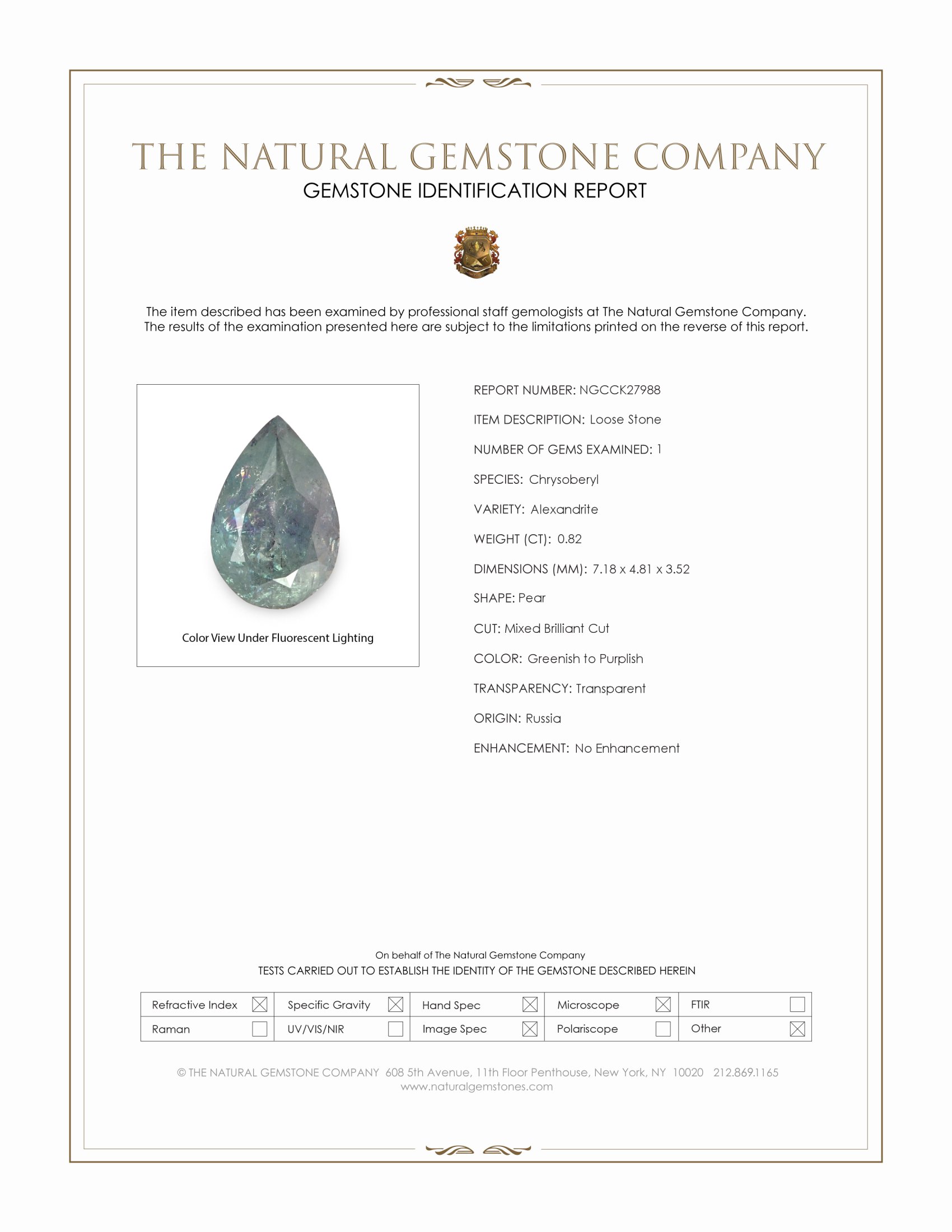 0.82 Ct. Alexandrite from Russia