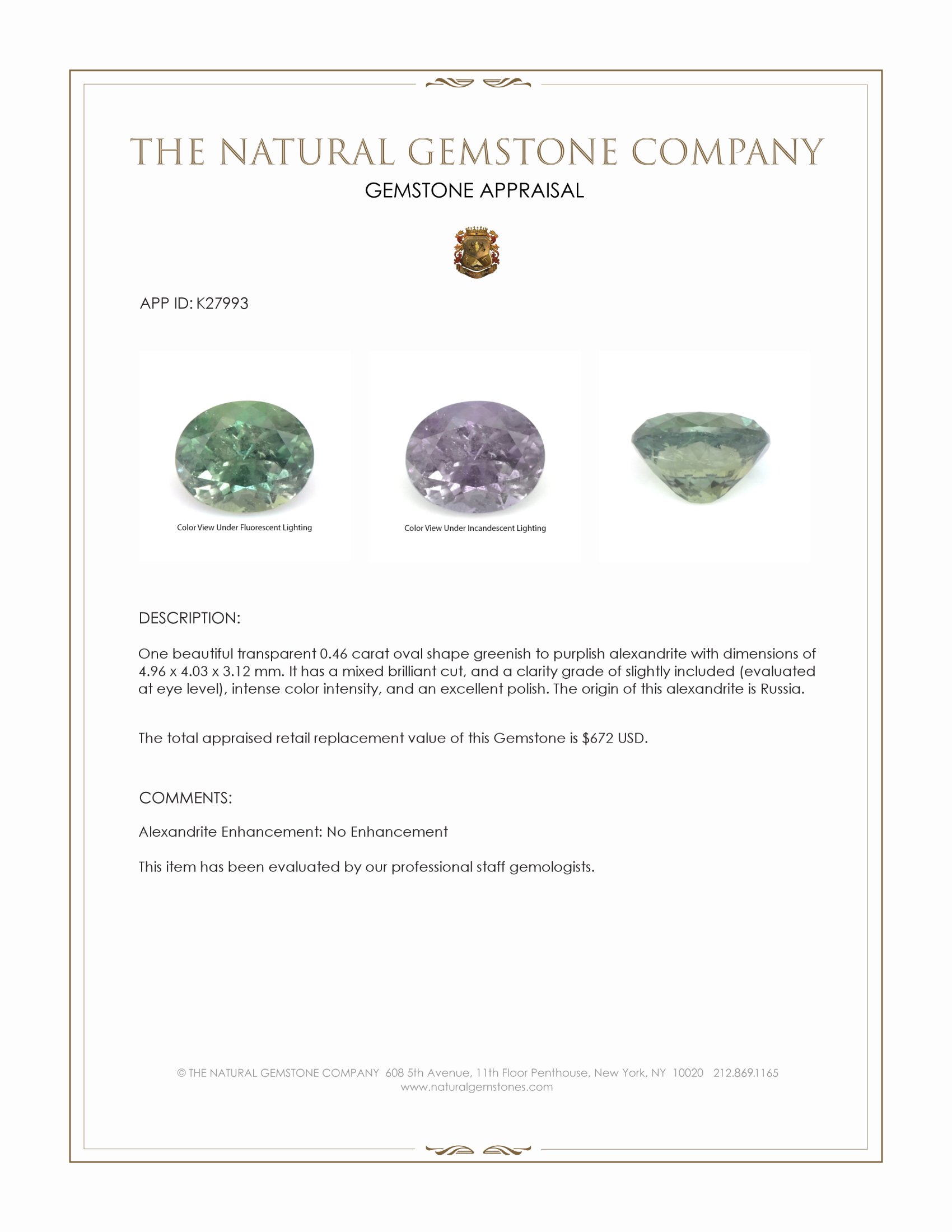 0.46 Ct. Alexandrite from Russia