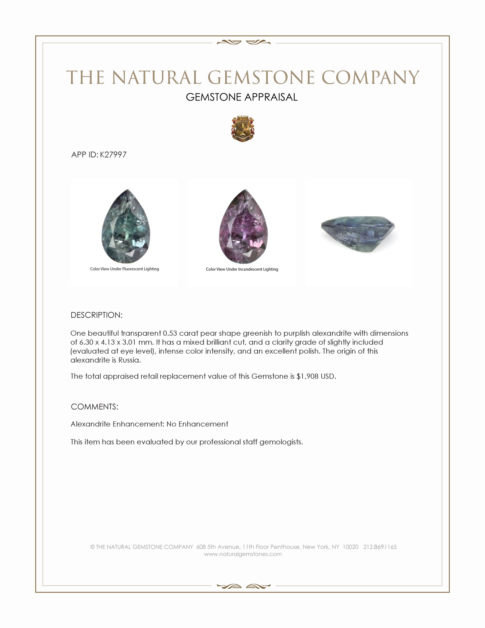 0.53 Ct. Alexandrite from Russia