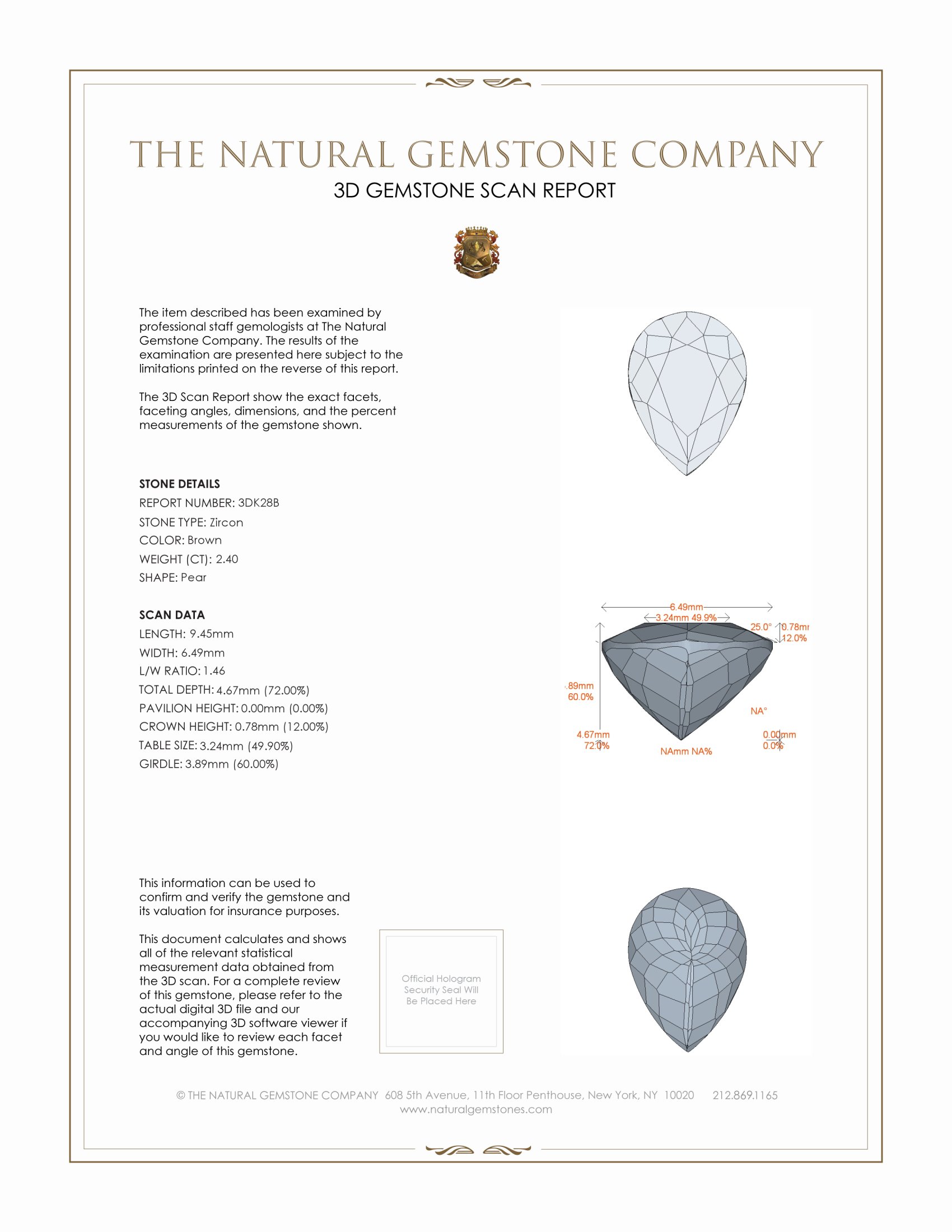 2.40 Ct. Zircon from Ceylon (Sri Lanka)
