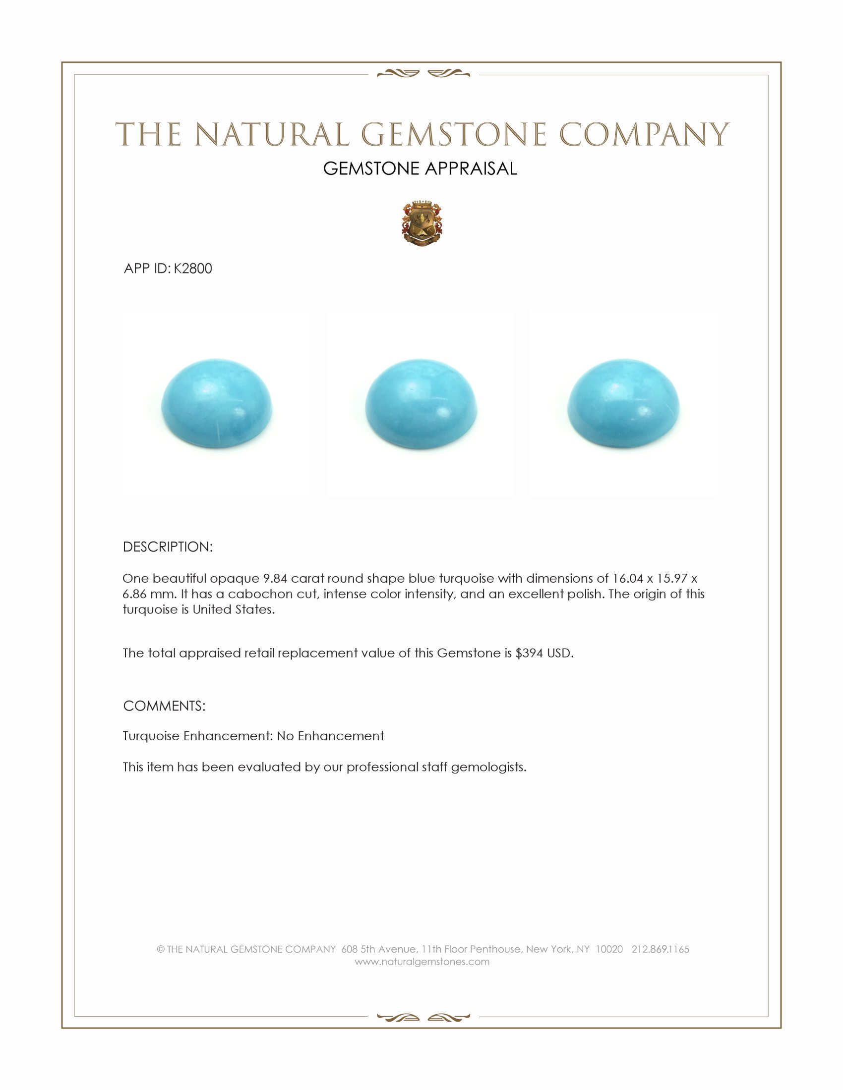 9.84 Ct. Cabochon Turquoise from United States