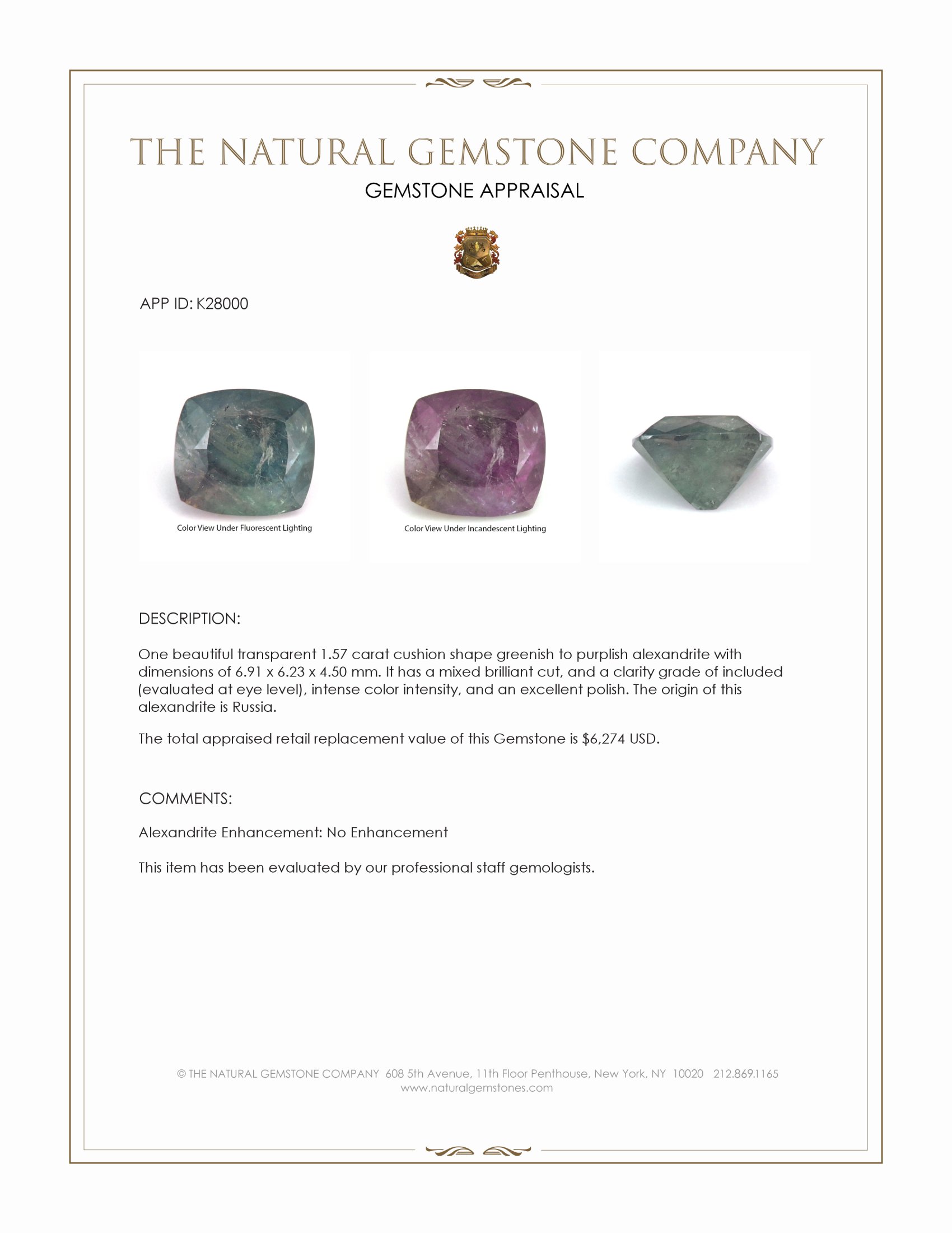1.57 Ct. Alexandrite from Russia