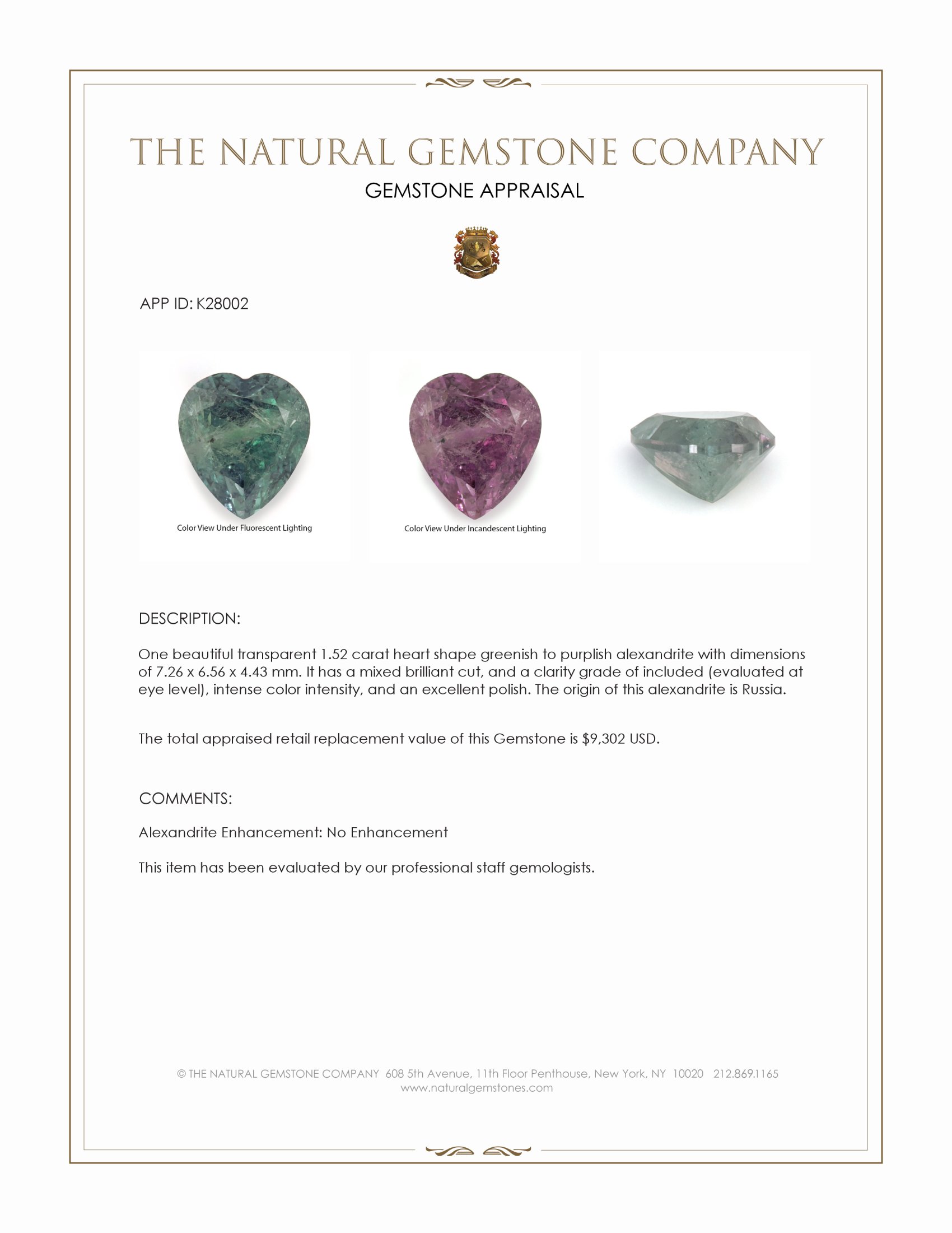 1.52 Ct. Alexandrite from Russia