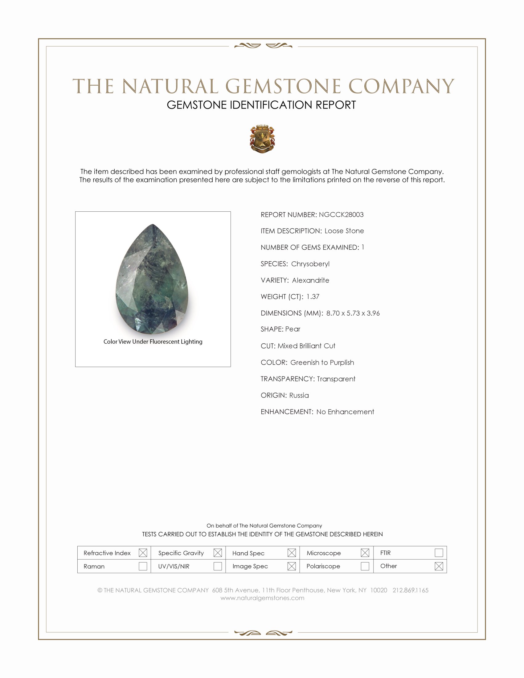 1.37 Ct. Alexandrite from Russia