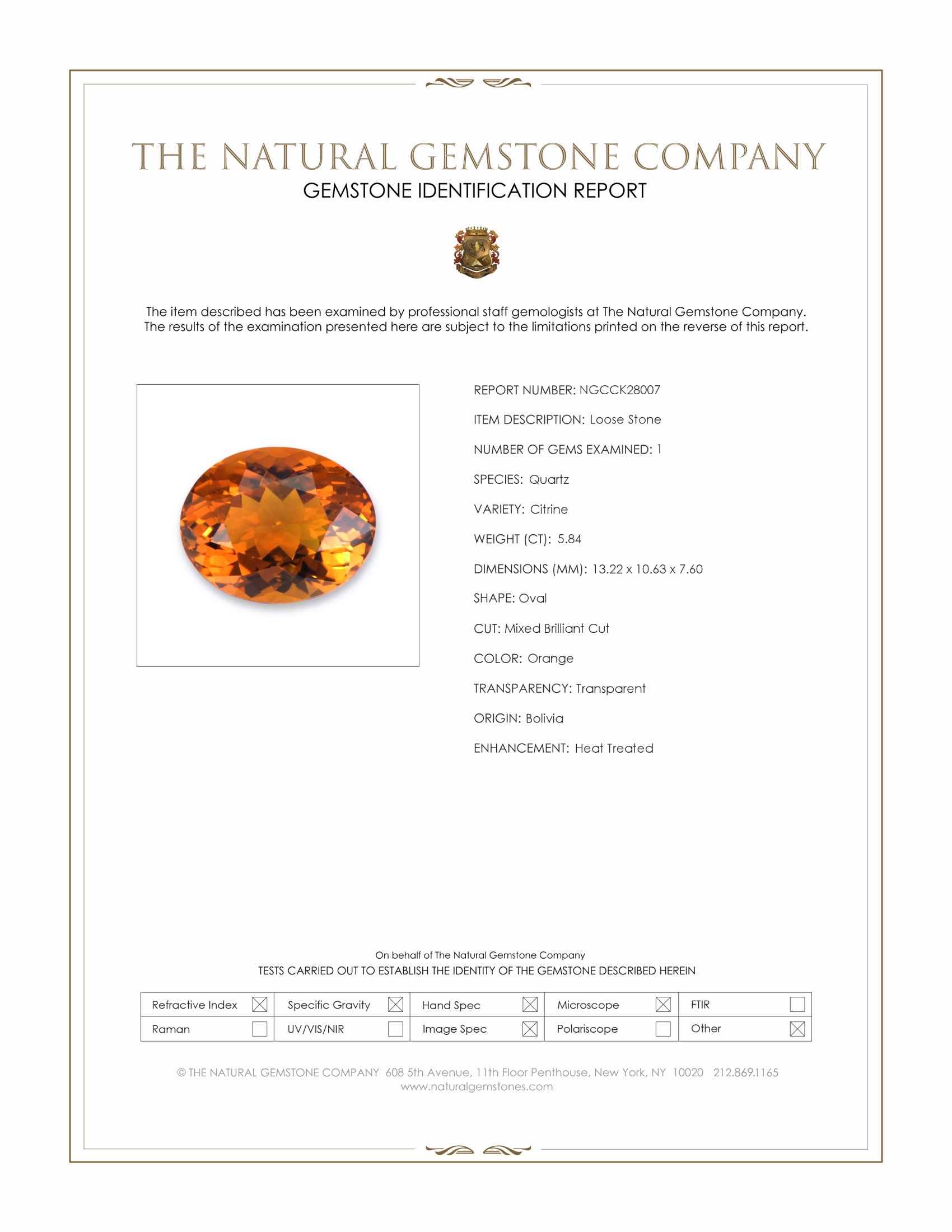 5.84 Ct. Orange Citrine from Bolivia