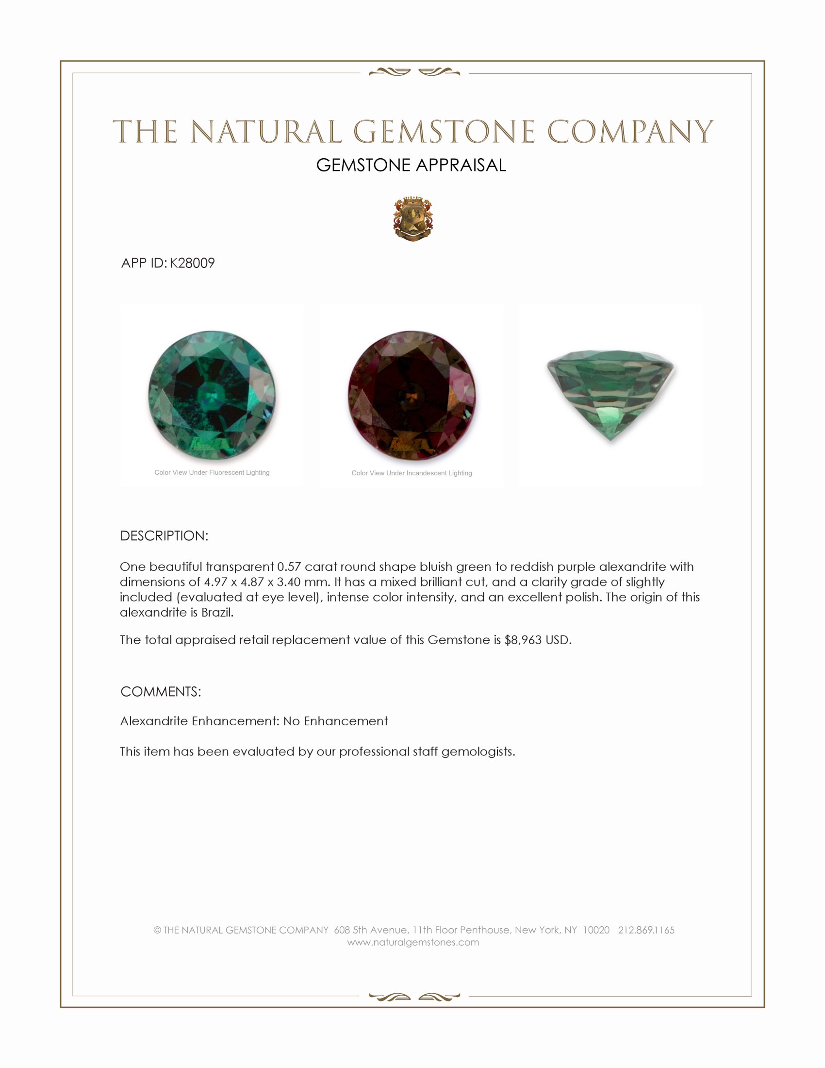 0.57 Ct. Alexandrite from Brazil