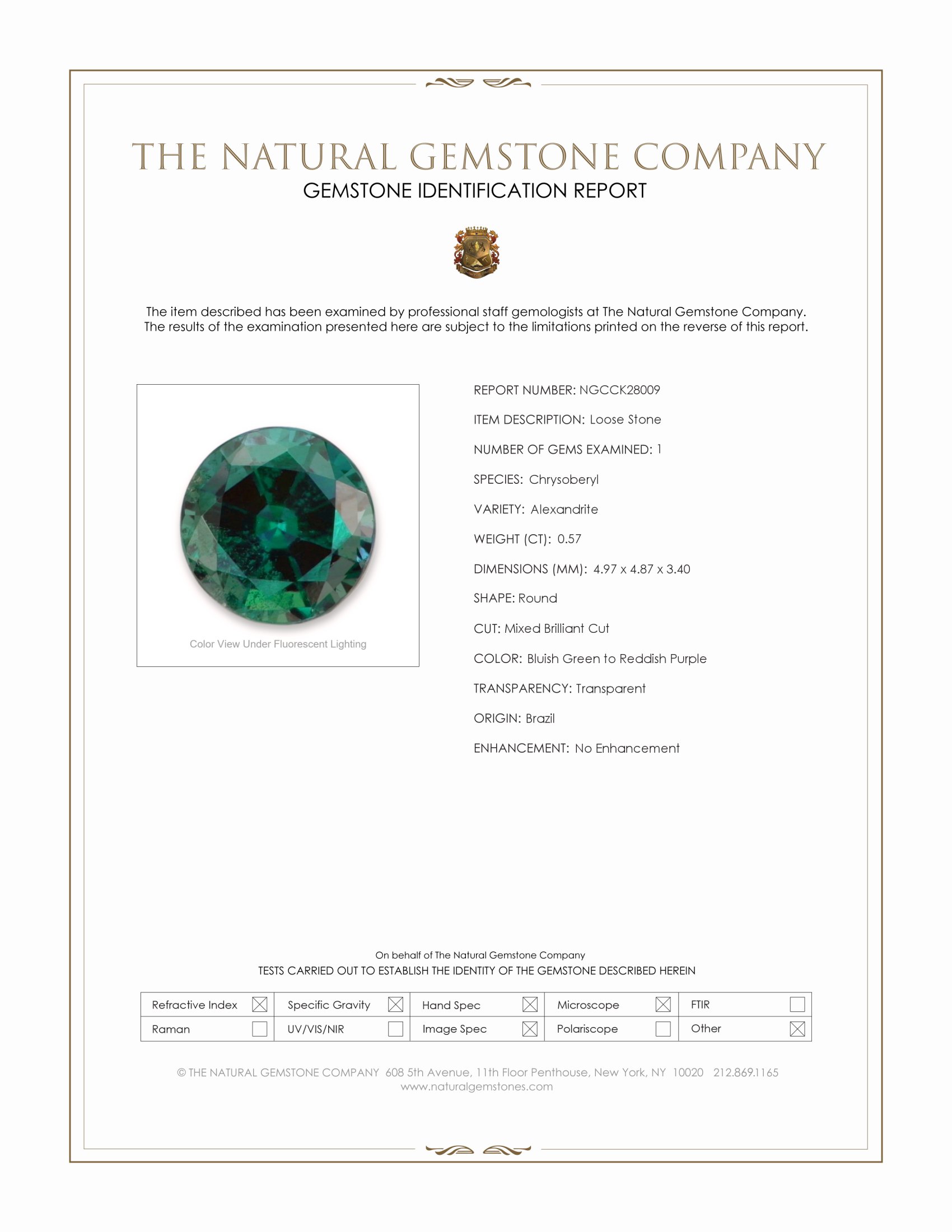 0.57 Ct. Alexandrite from Brazil
