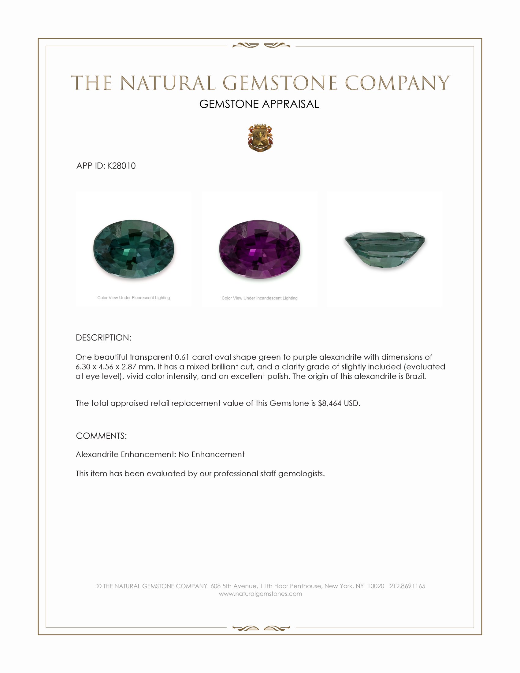 0.61 Ct. Alexandrite from Brazil