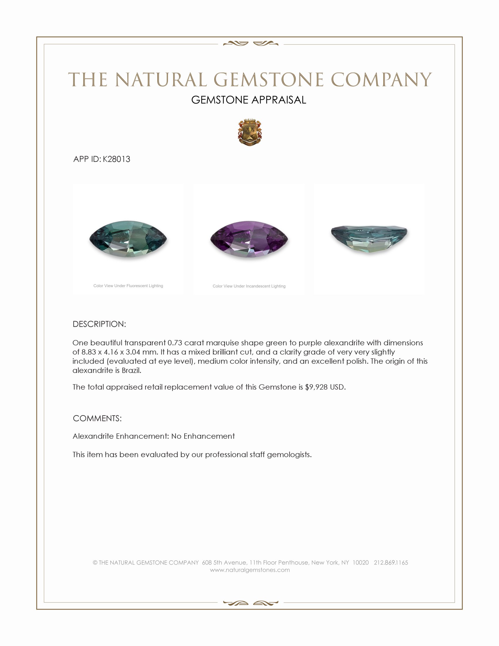 0.73 Ct. Alexandrite from Brazil