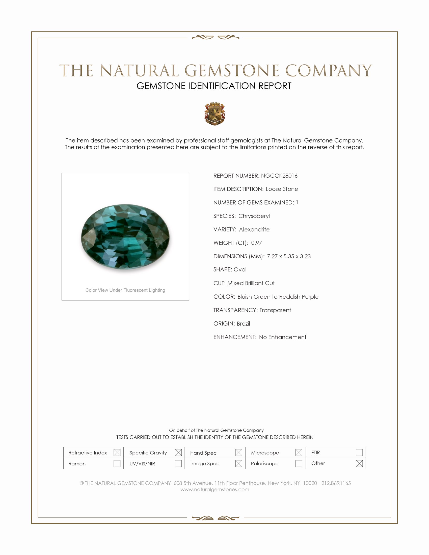 0.97 Ct. Alexandrite from Brazil