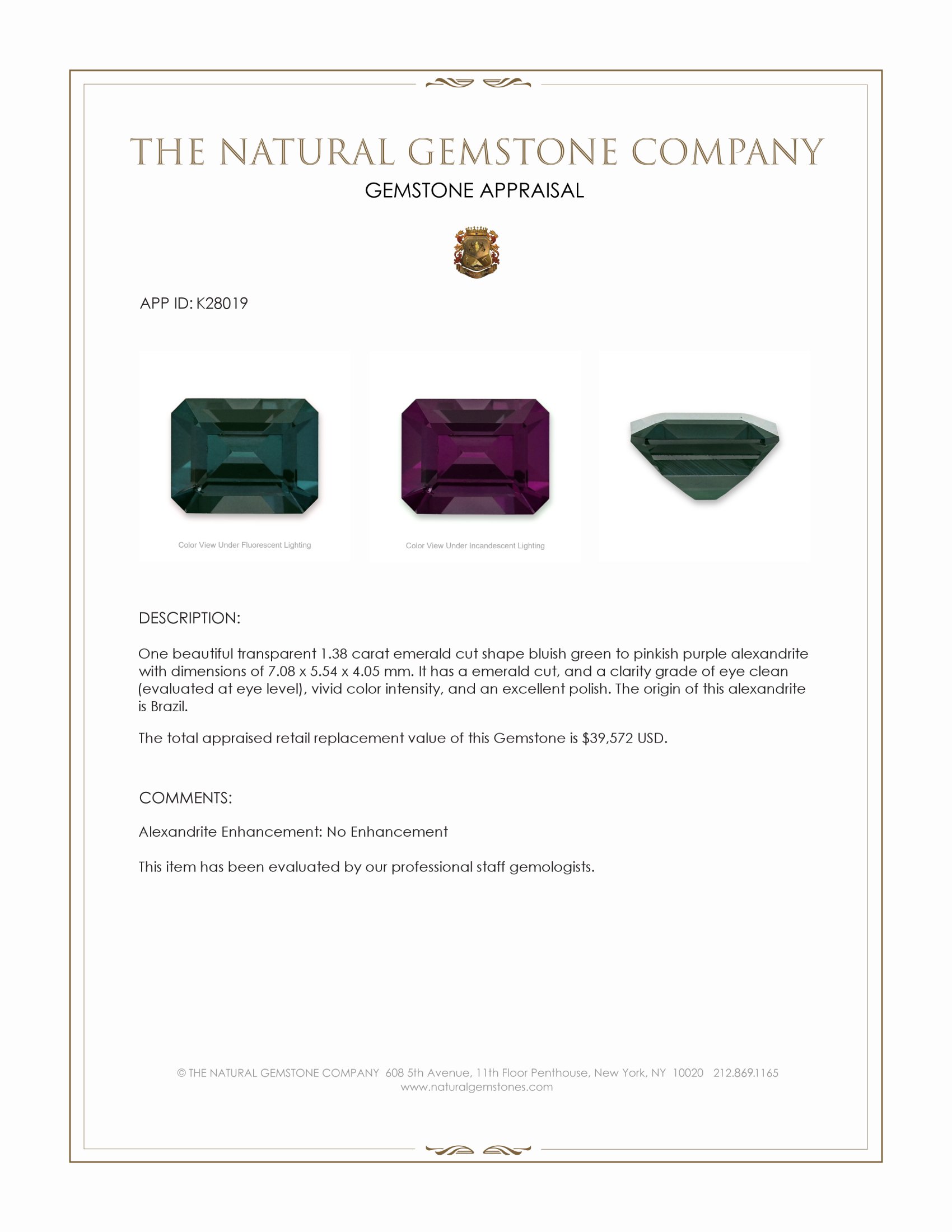 1.38 Ct. Alexandrite from Brazil