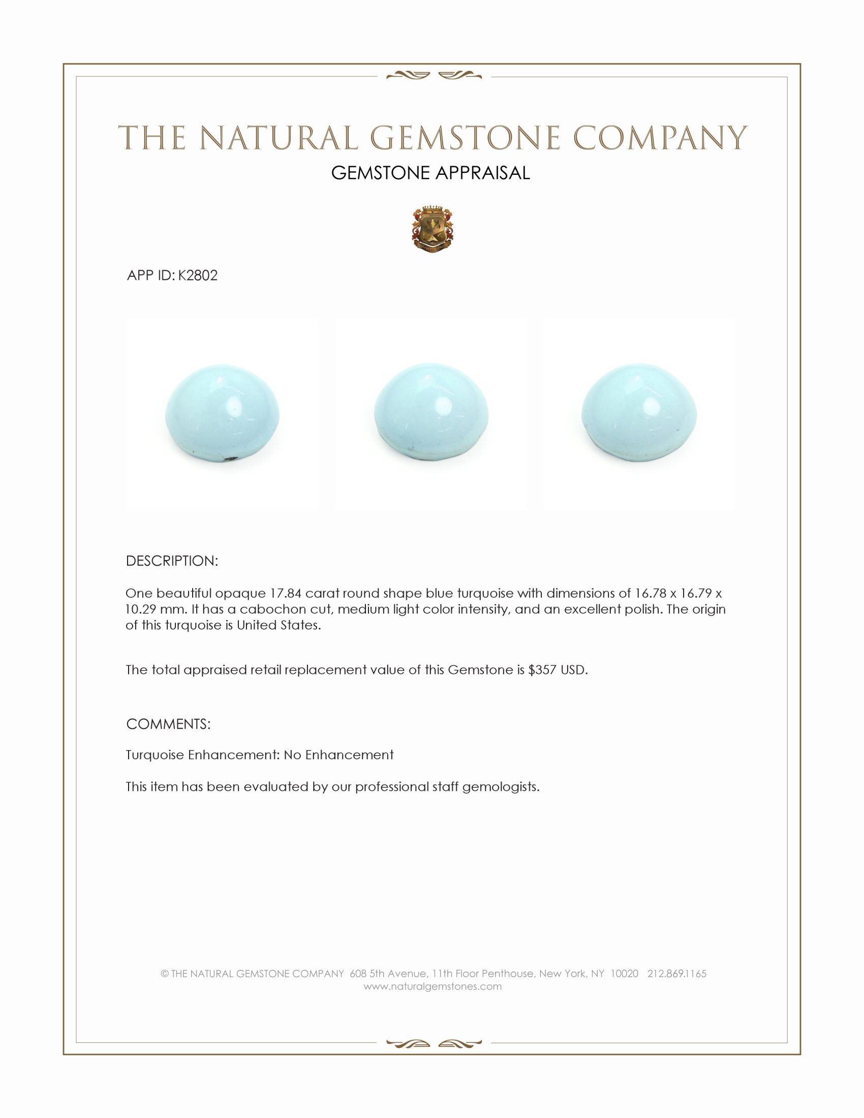 17.84 Ct. Cabochon Turquoise from United States