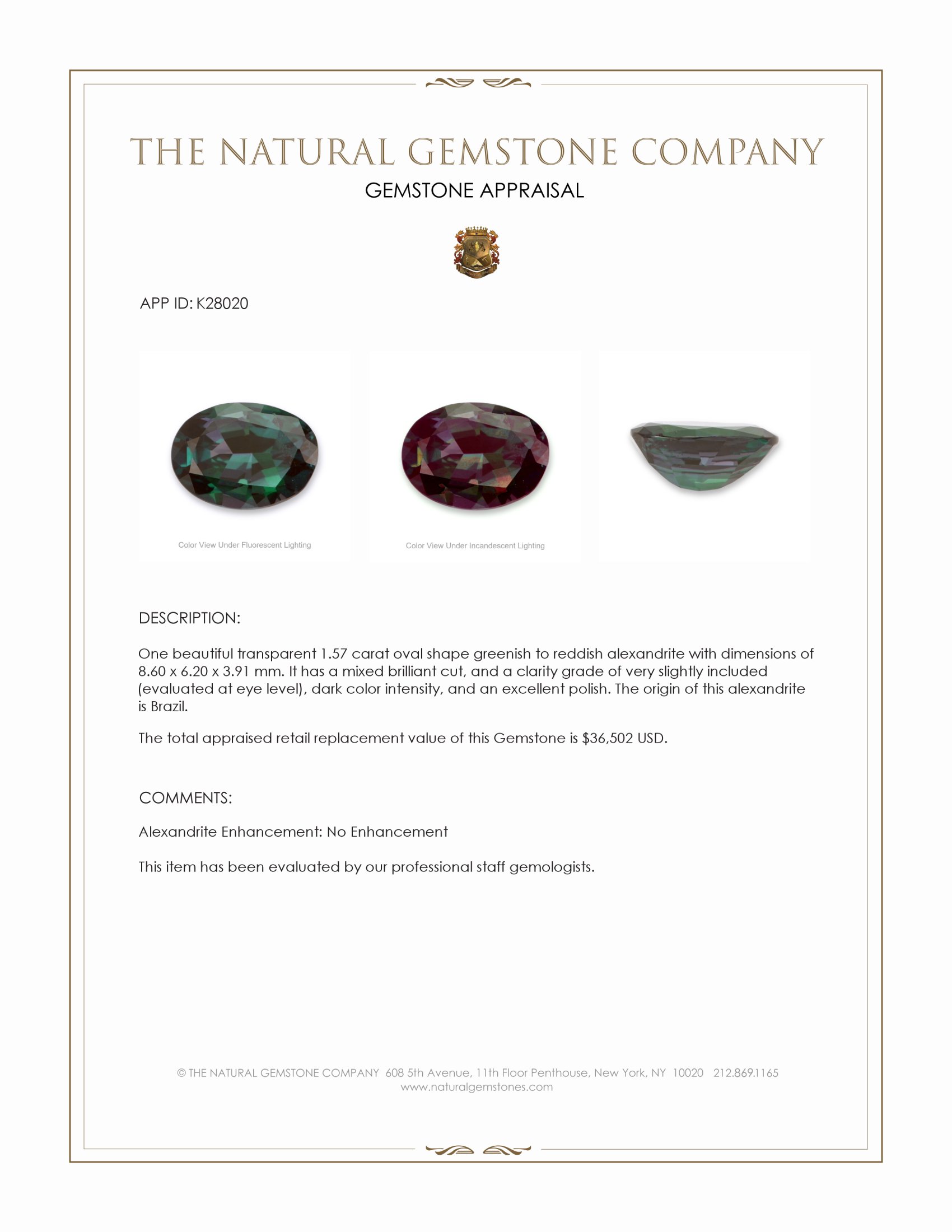 1.57 Ct. Alexandrite from Brazil