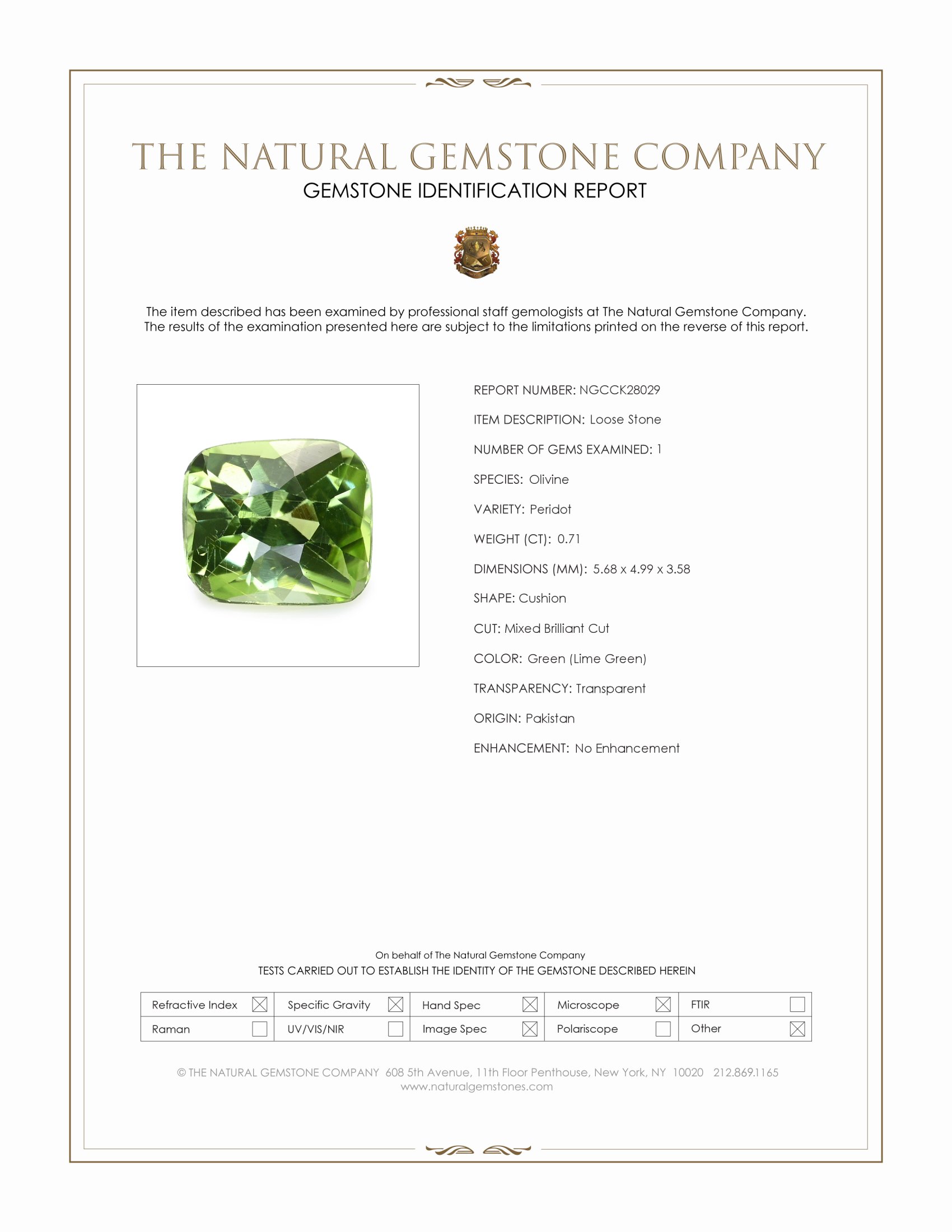 0.71 Ct. Green (Lime Green) Peridot from Pakistan