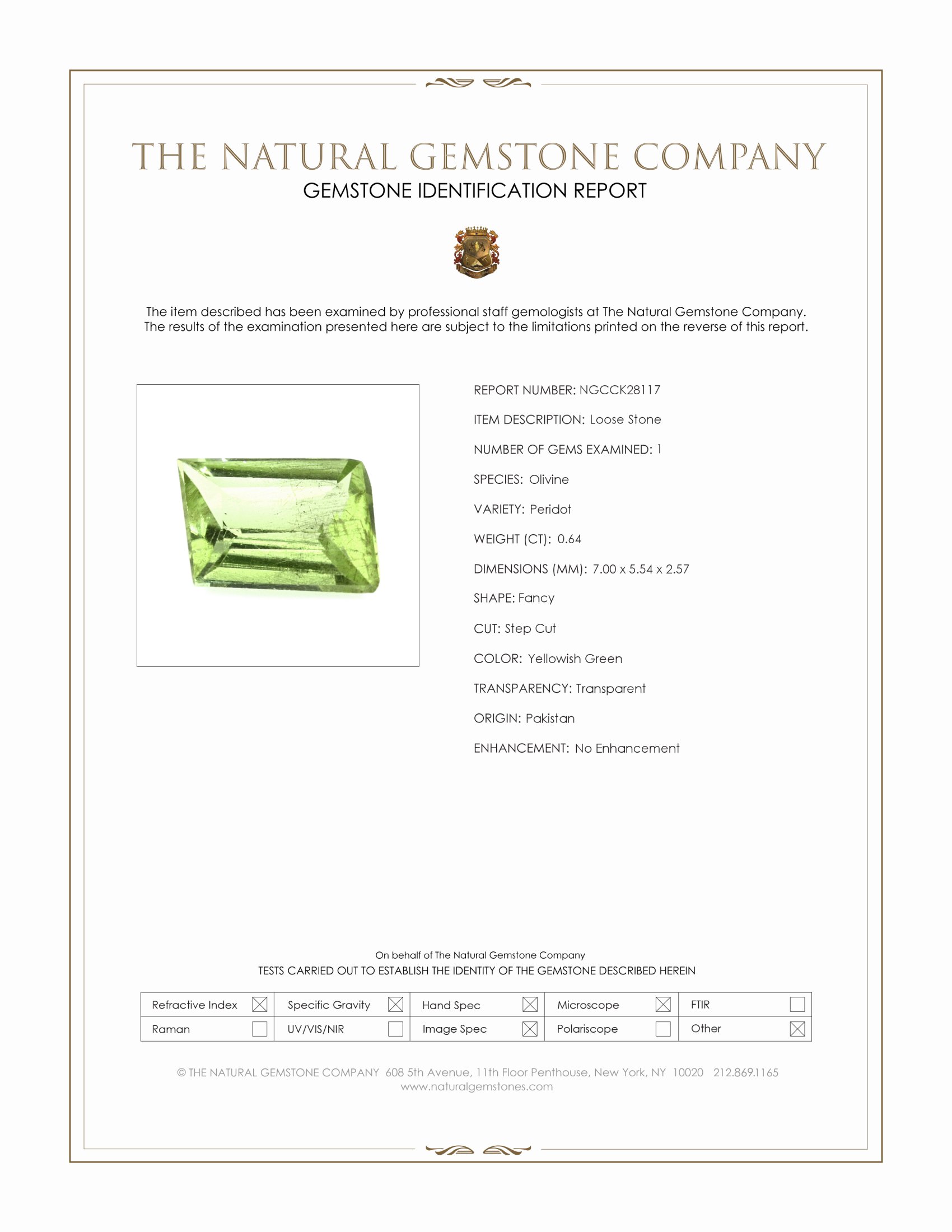 0.64 Ct. Yellowish Green Peridot from Pakistan