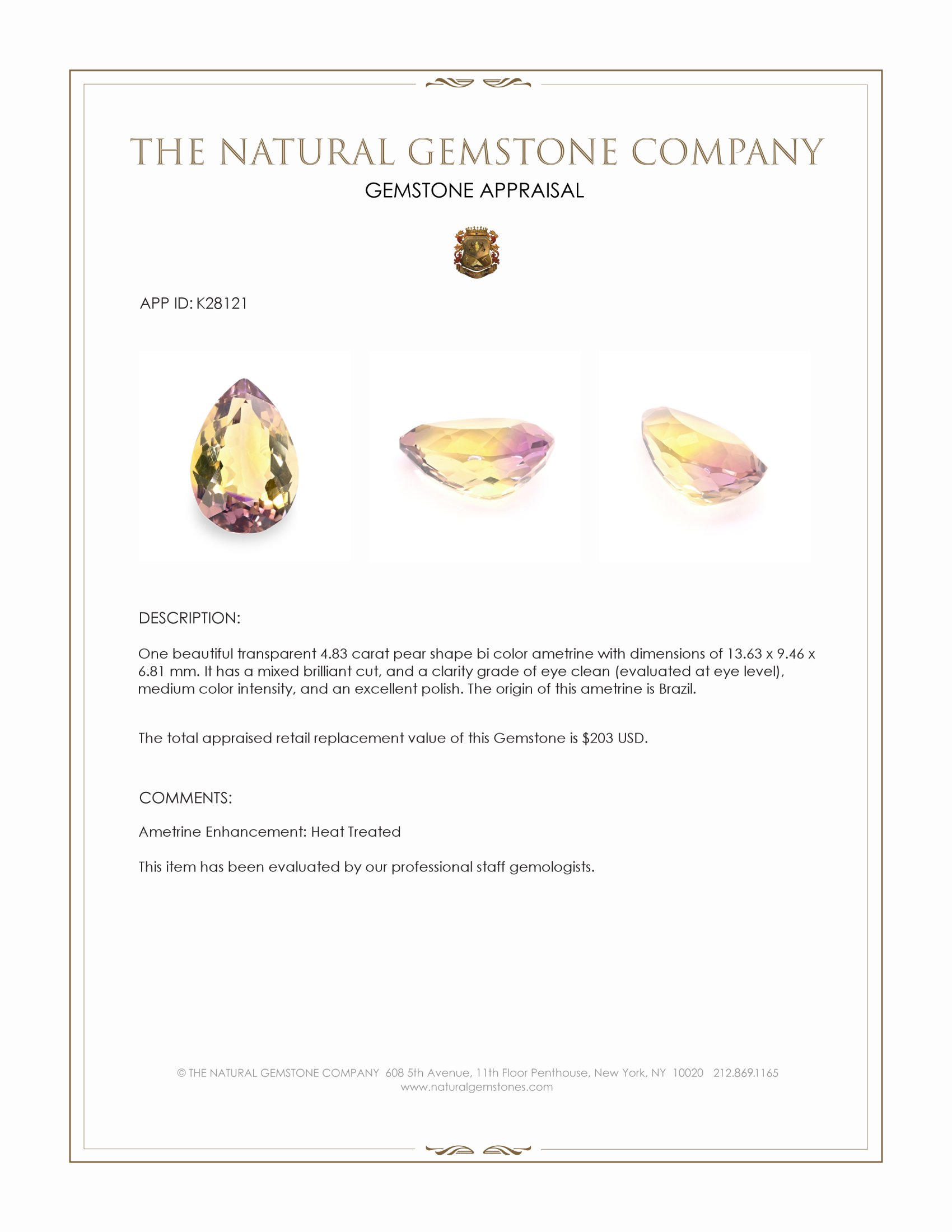 4.83 Ct. Bi Color Ametrine from Brazil