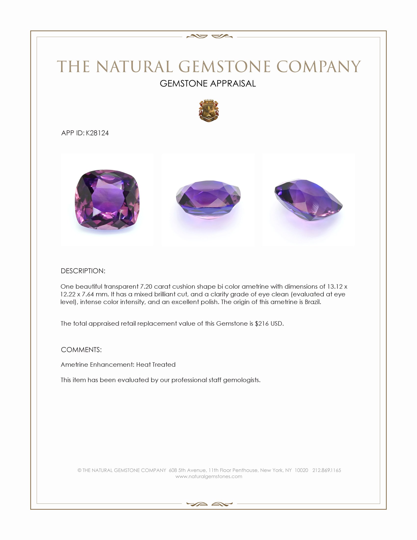 7.20 Ct. Bi Color Ametrine from Brazil