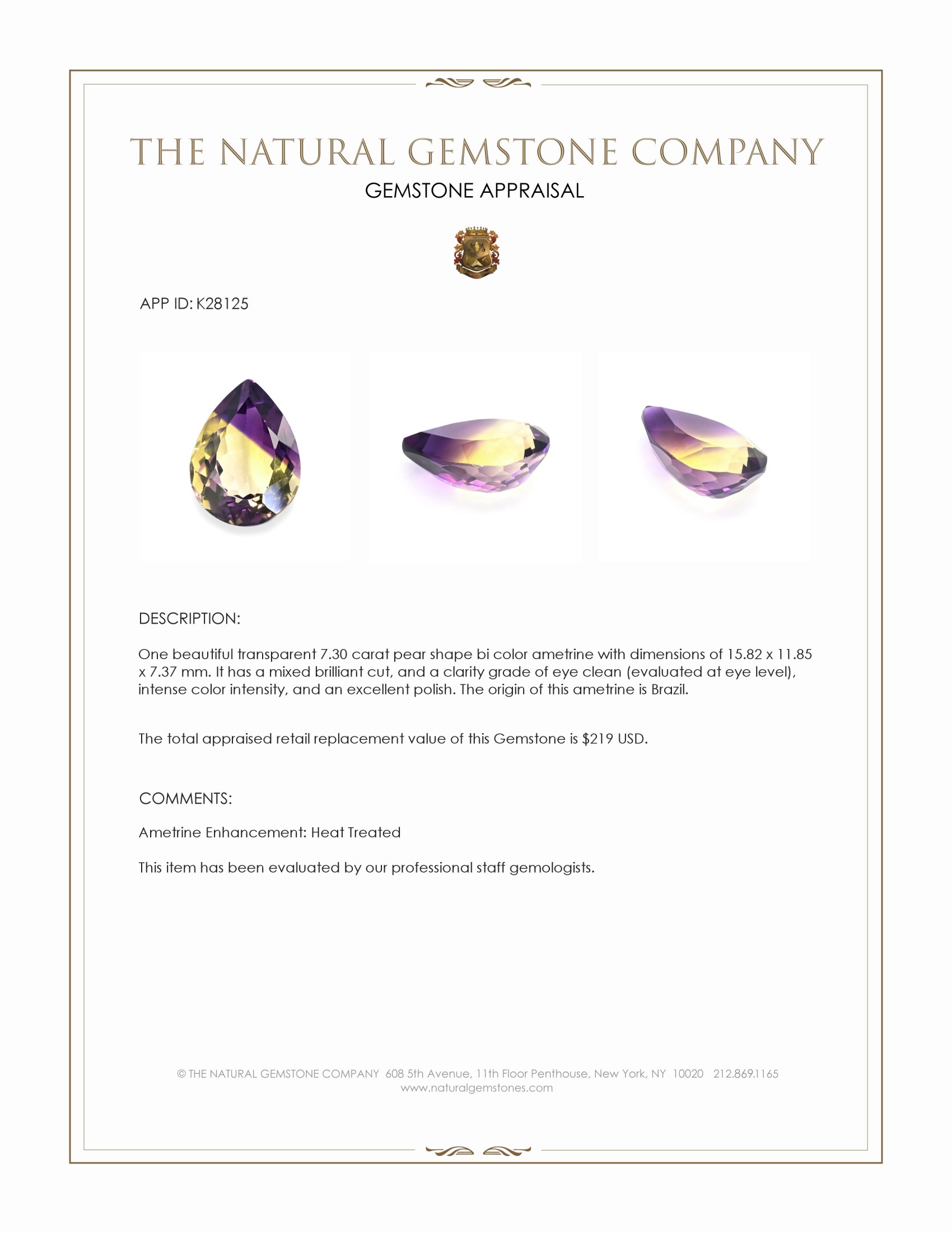 7.30 Ct. Bi Color Ametrine from Brazil