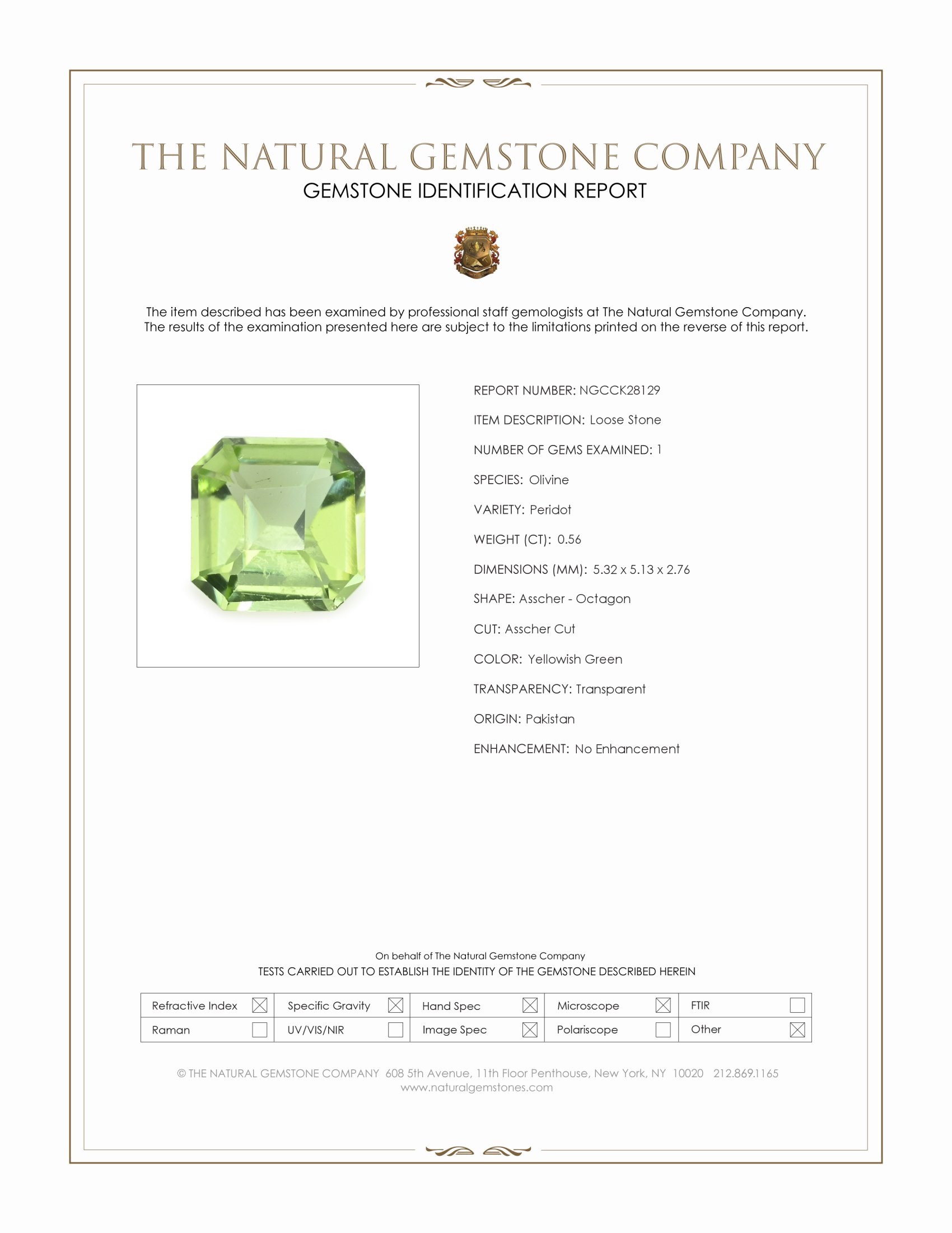 0.56 Ct. Yellowish Green Peridot from Pakistan