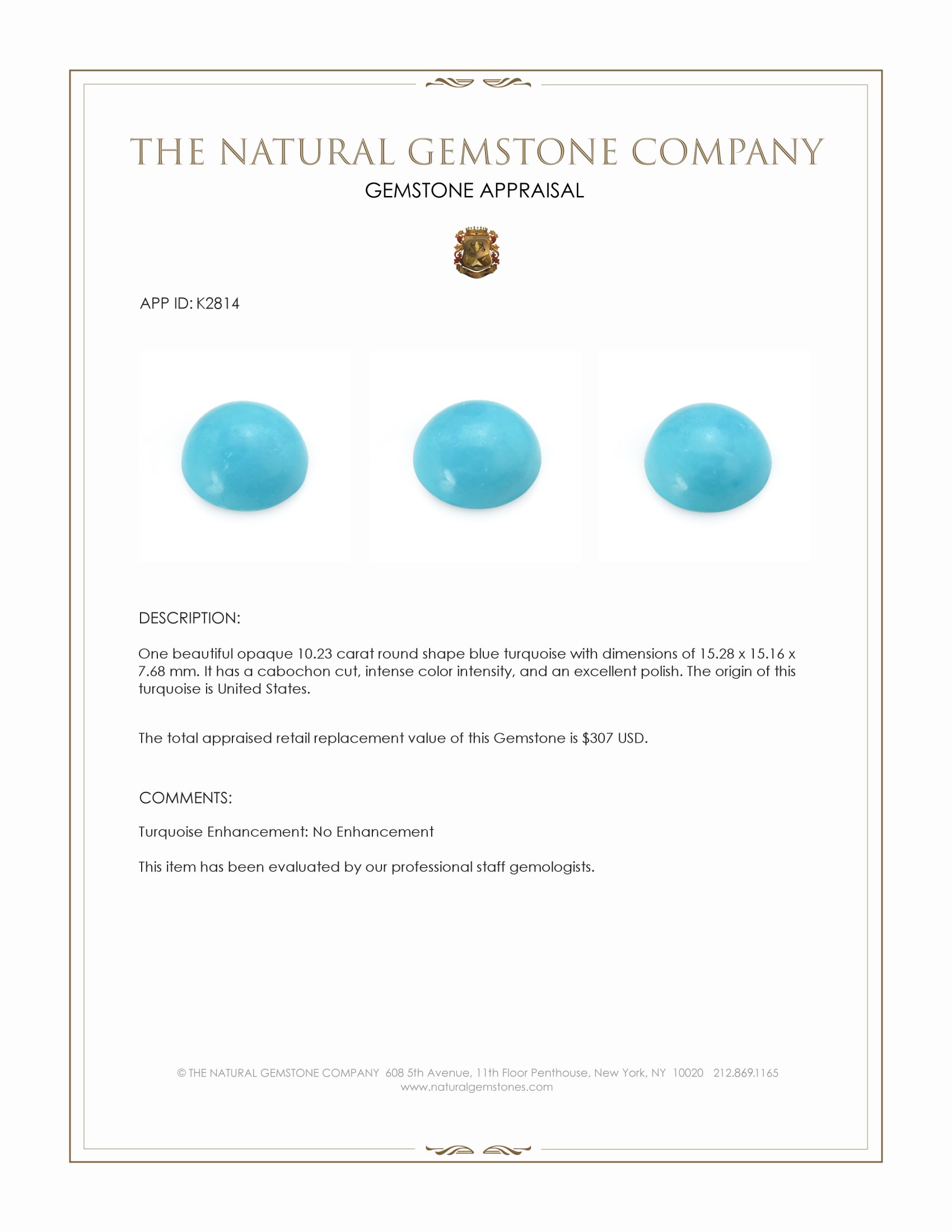 10.23 Ct. Cabochon Turquoise from United States