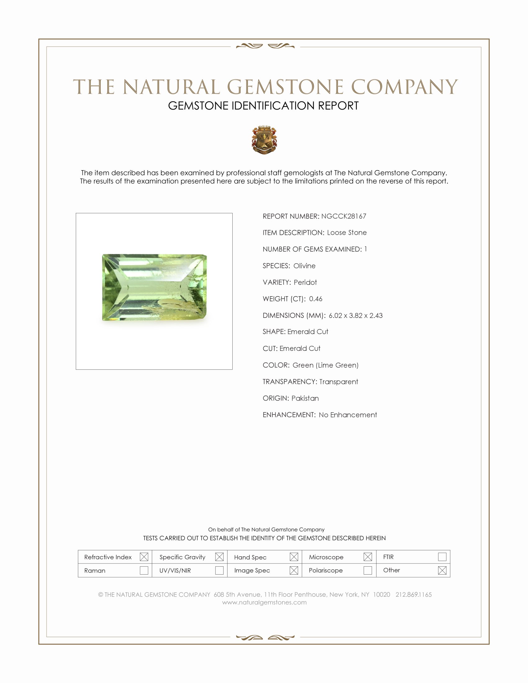 0.46 Ct. Green (Lime Green) Peridot from Pakistan