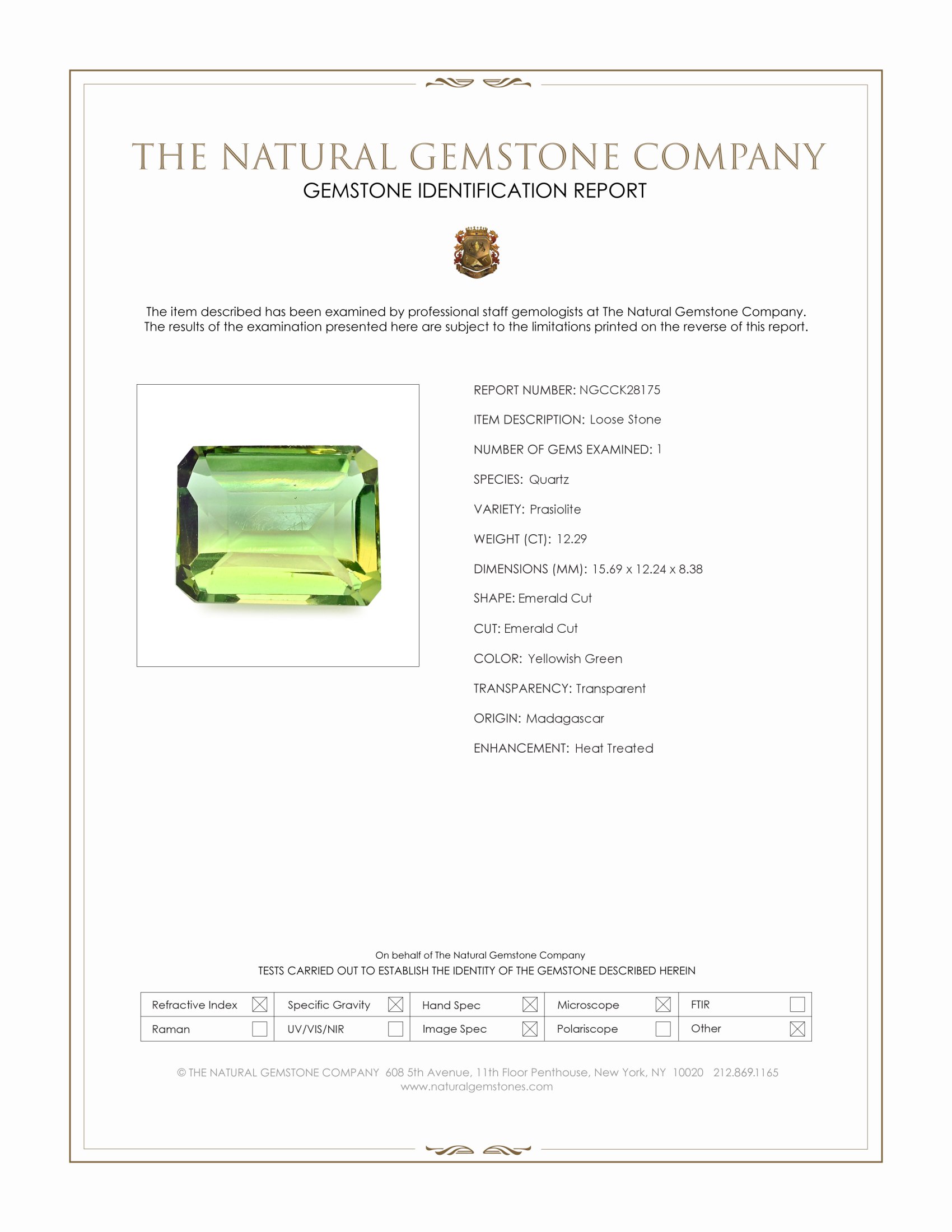 12.29 Ct. Yellowish Green Prasiolite from Madagascar