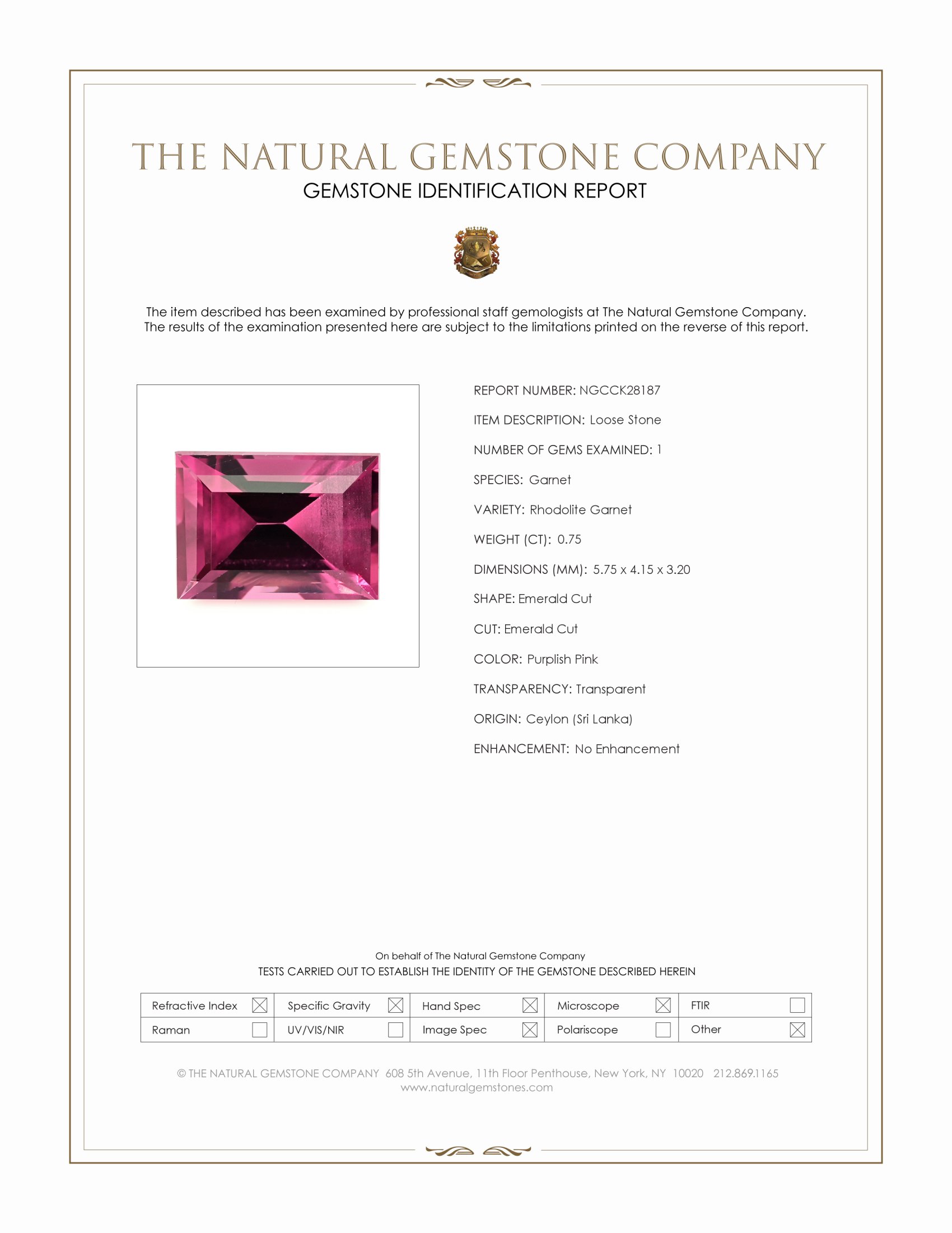 0.75 Ct. Purplish Pink Rhodolite Garnet from Ceylon (Sri Lanka)