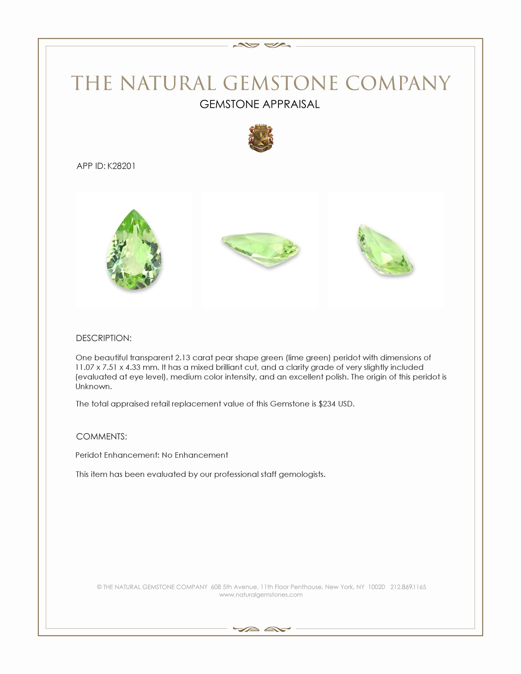 2.13 Ct. Green (Lime Green) Peridot