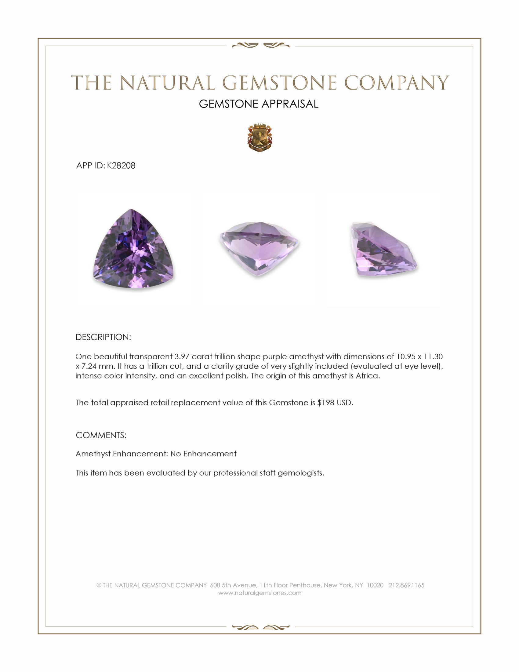 3.97 Ct. Purple Amethyst from Africa