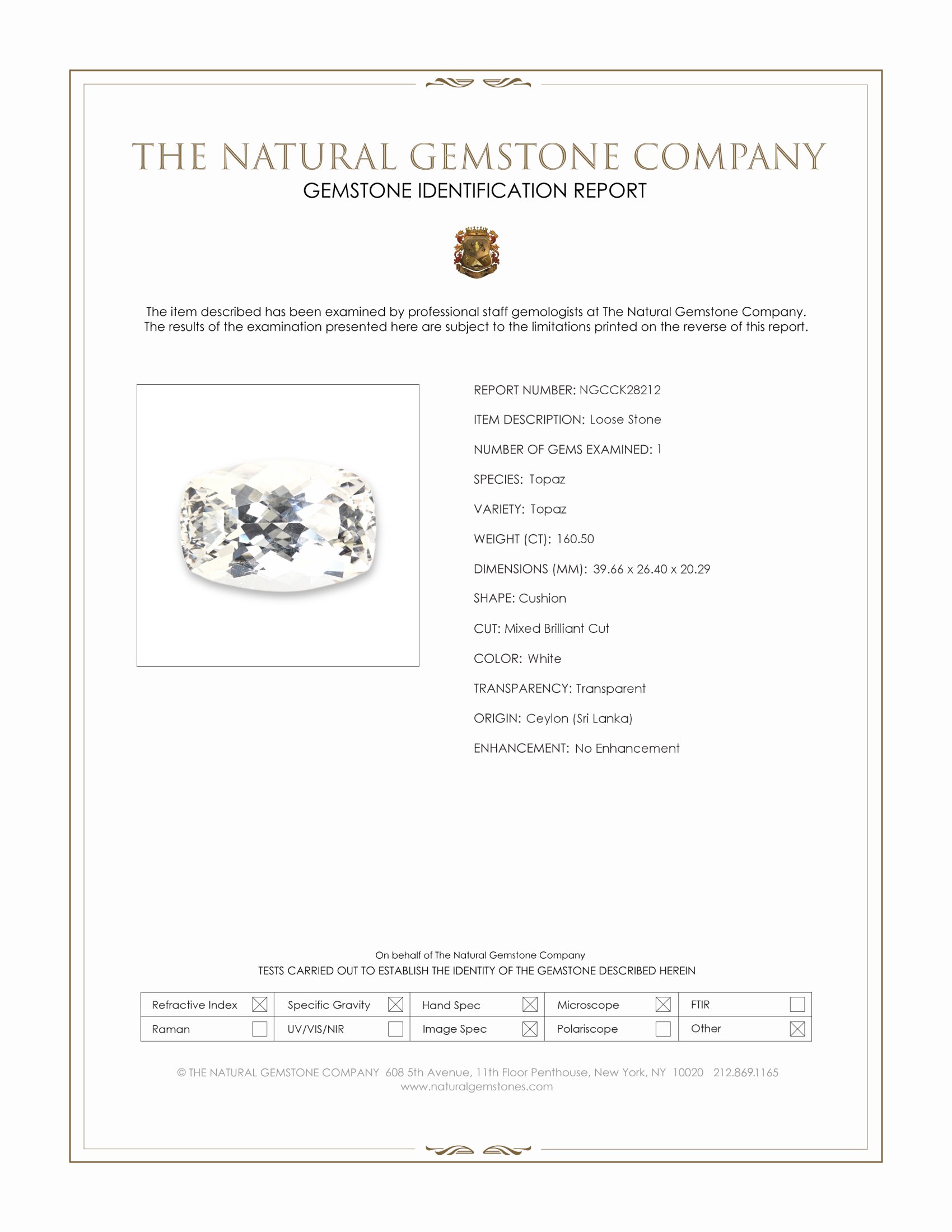160.50 Ct. White Topaz from Ceylon (Sri Lanka)
