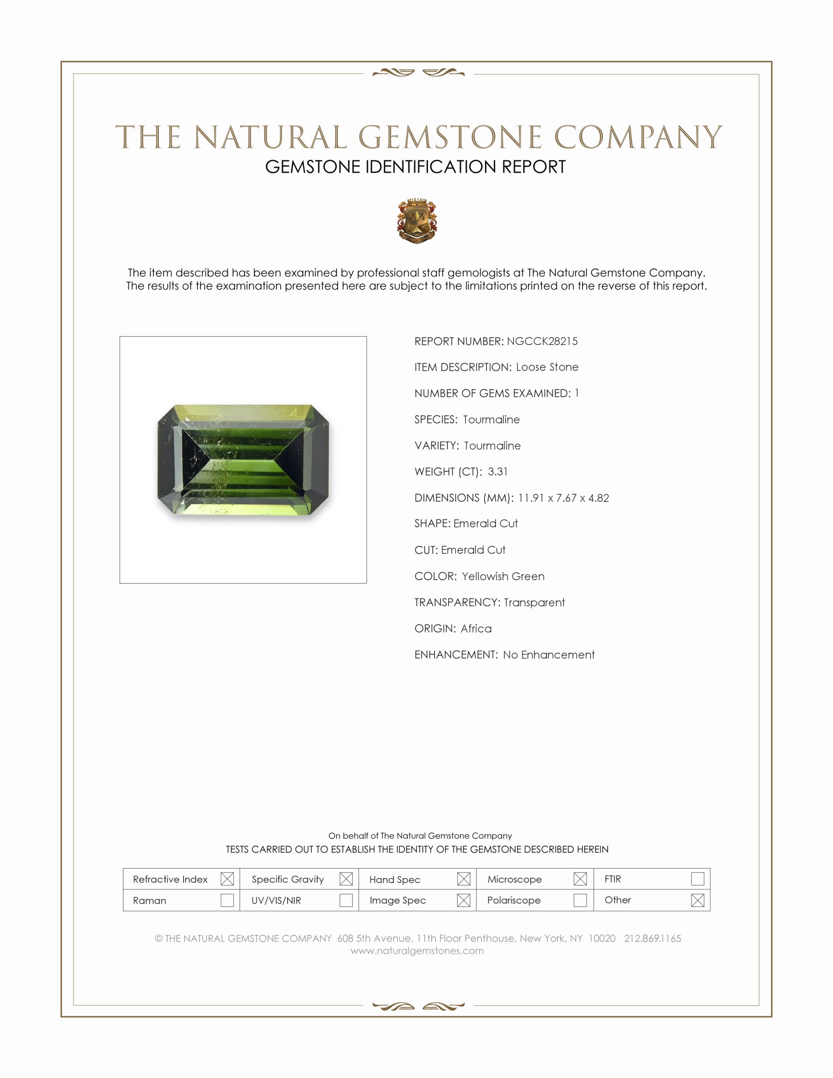3.31 Ct. Yellowish Green Tourmaline from Africa