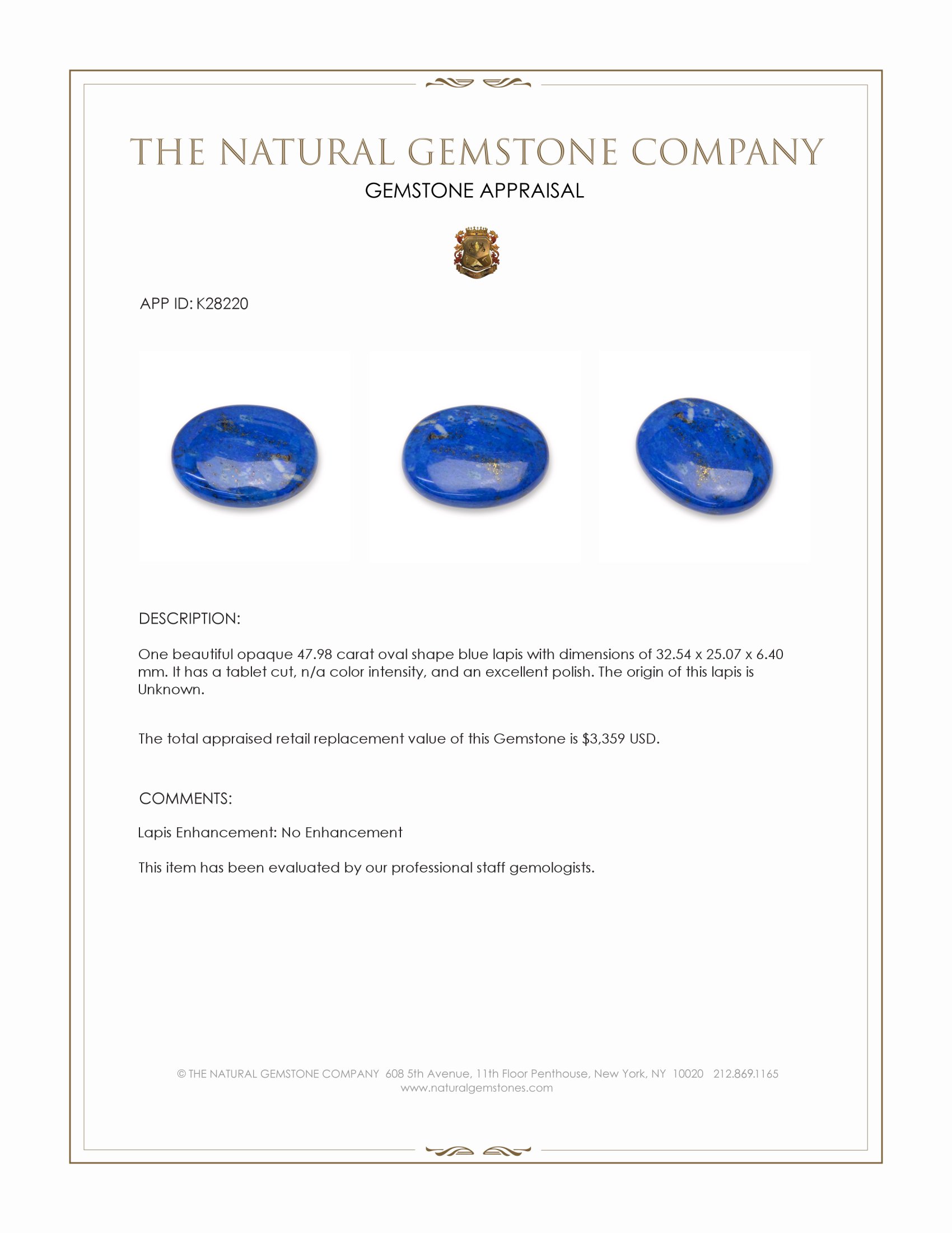 47.98 Ct. Lapis