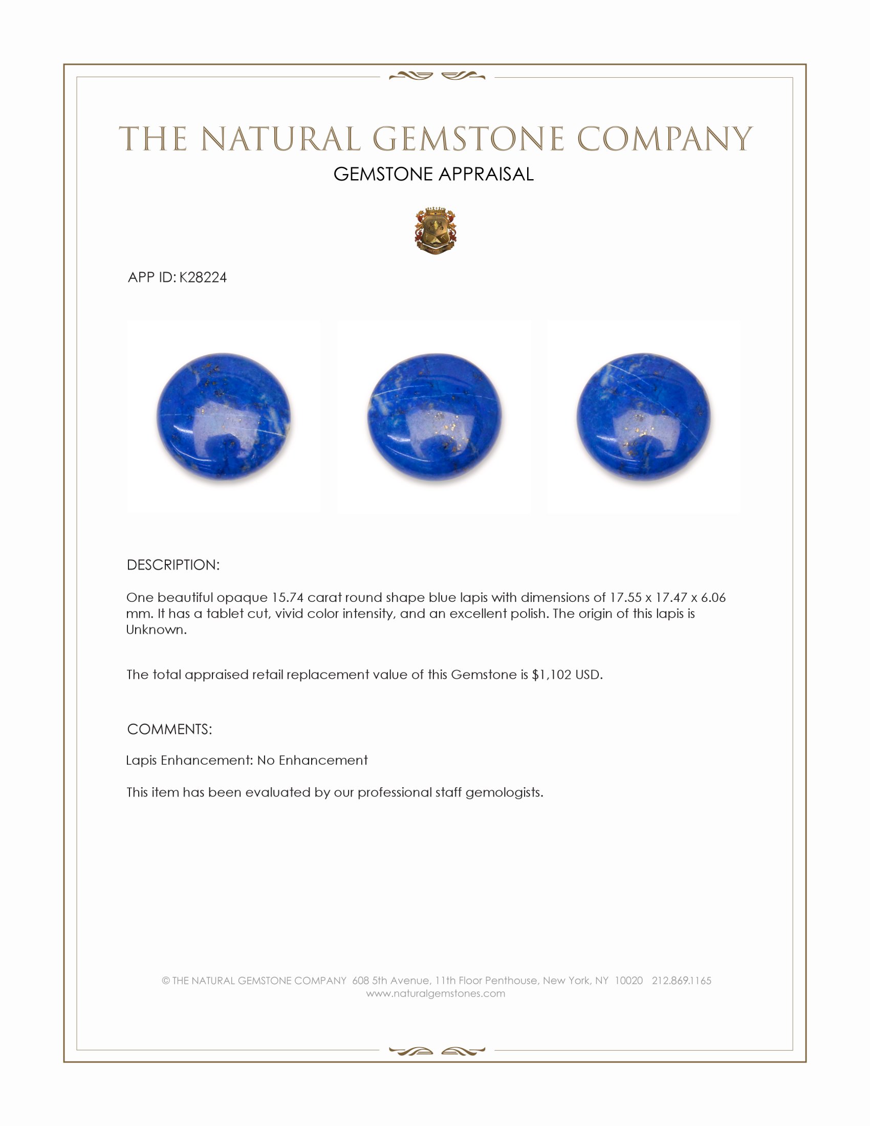 15.74 Ct. Lapis