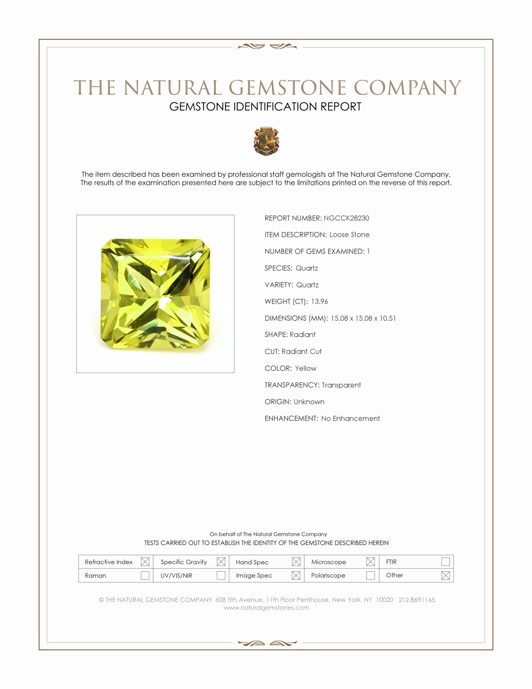 13.96 Ct. Yellow Quartz
