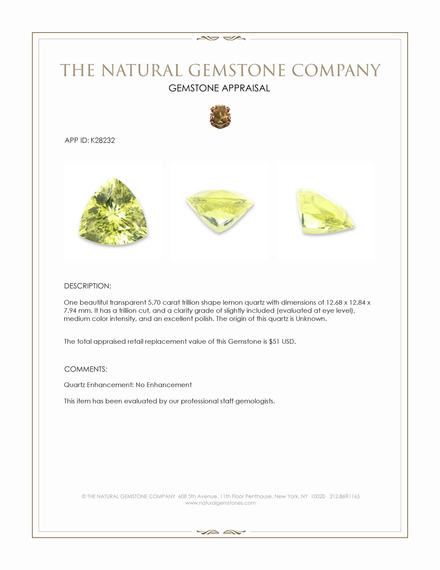 5.70 Ct. Lemon Quartz