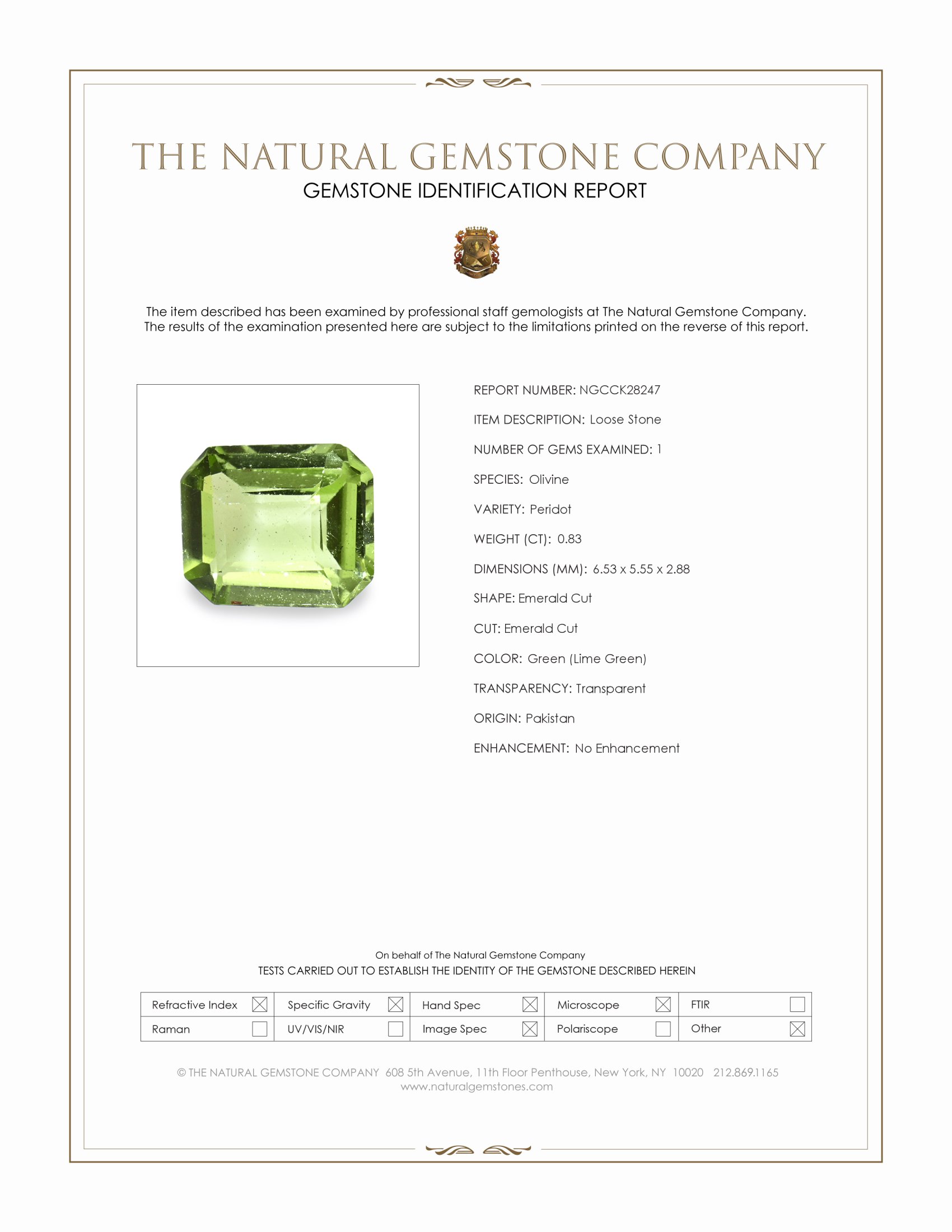 0.83 Ct. Green (Lime Green) Peridot from Pakistan