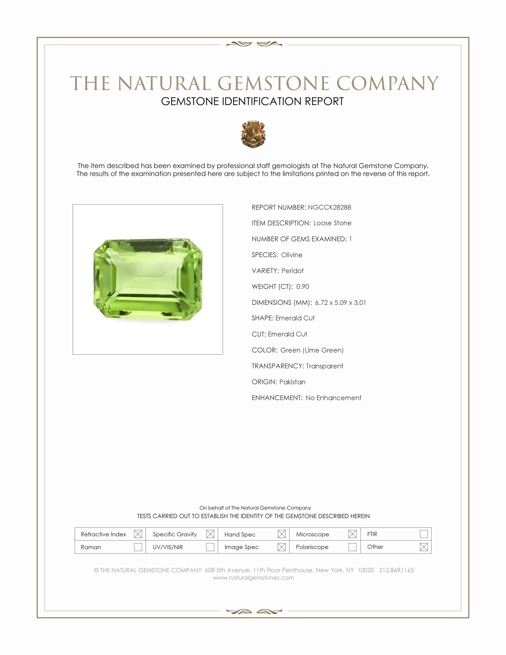 0.90 Ct. Green (Lime Green) Peridot from Pakistan