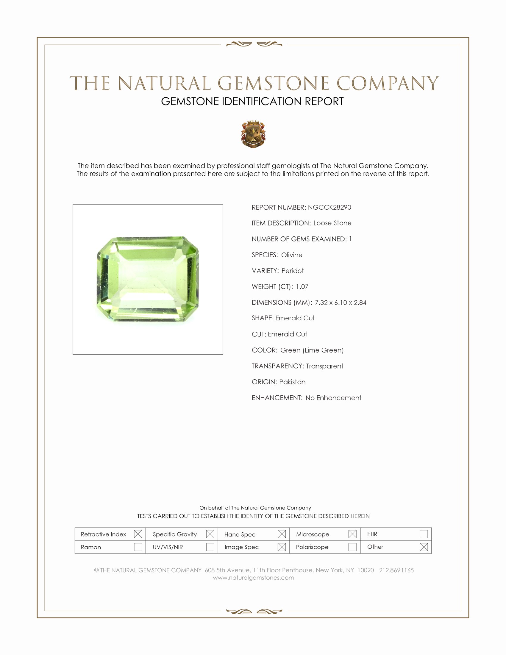 1.07 Ct. Green (Lime Green) Peridot from Pakistan