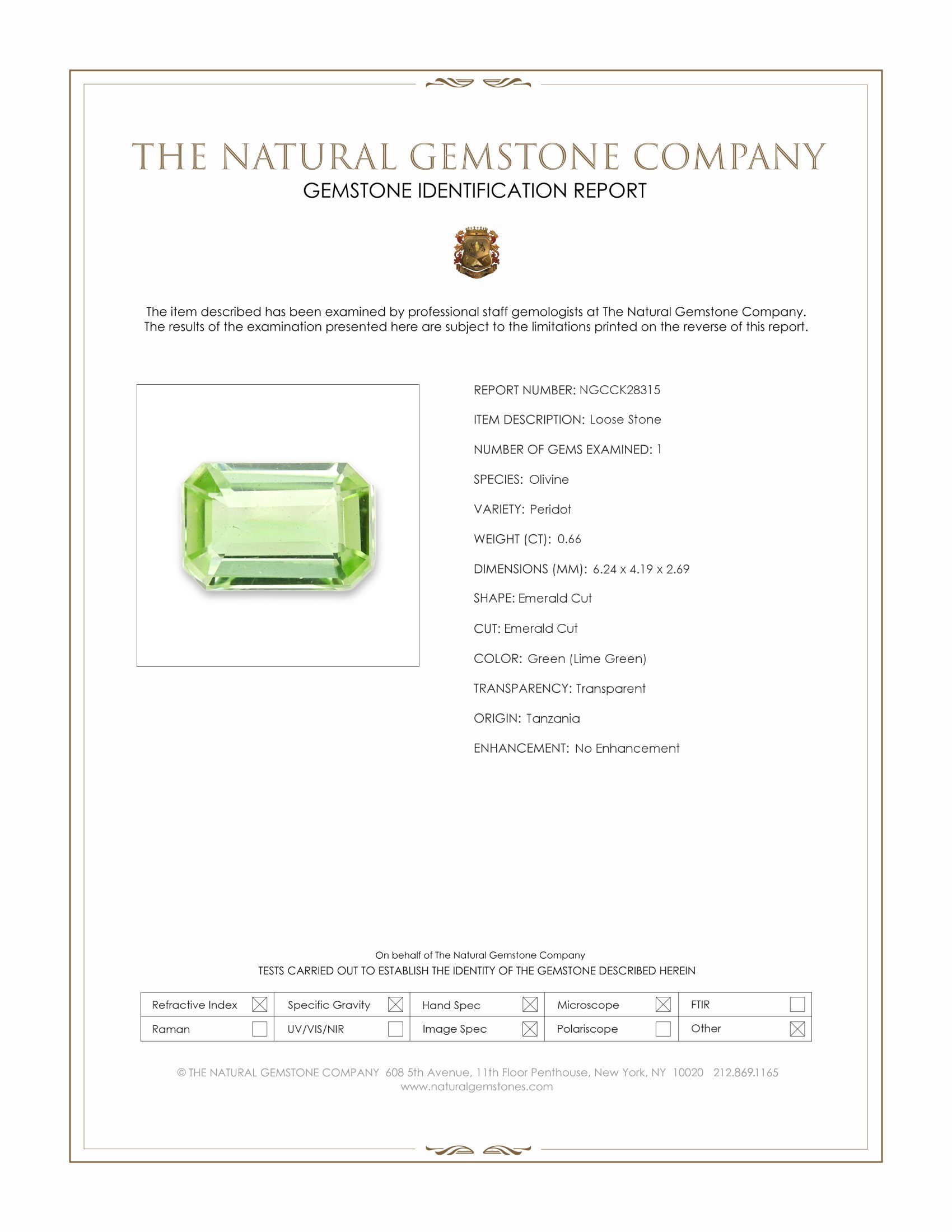 0.66 Ct. Green (Lime Green) Peridot from Tanzania