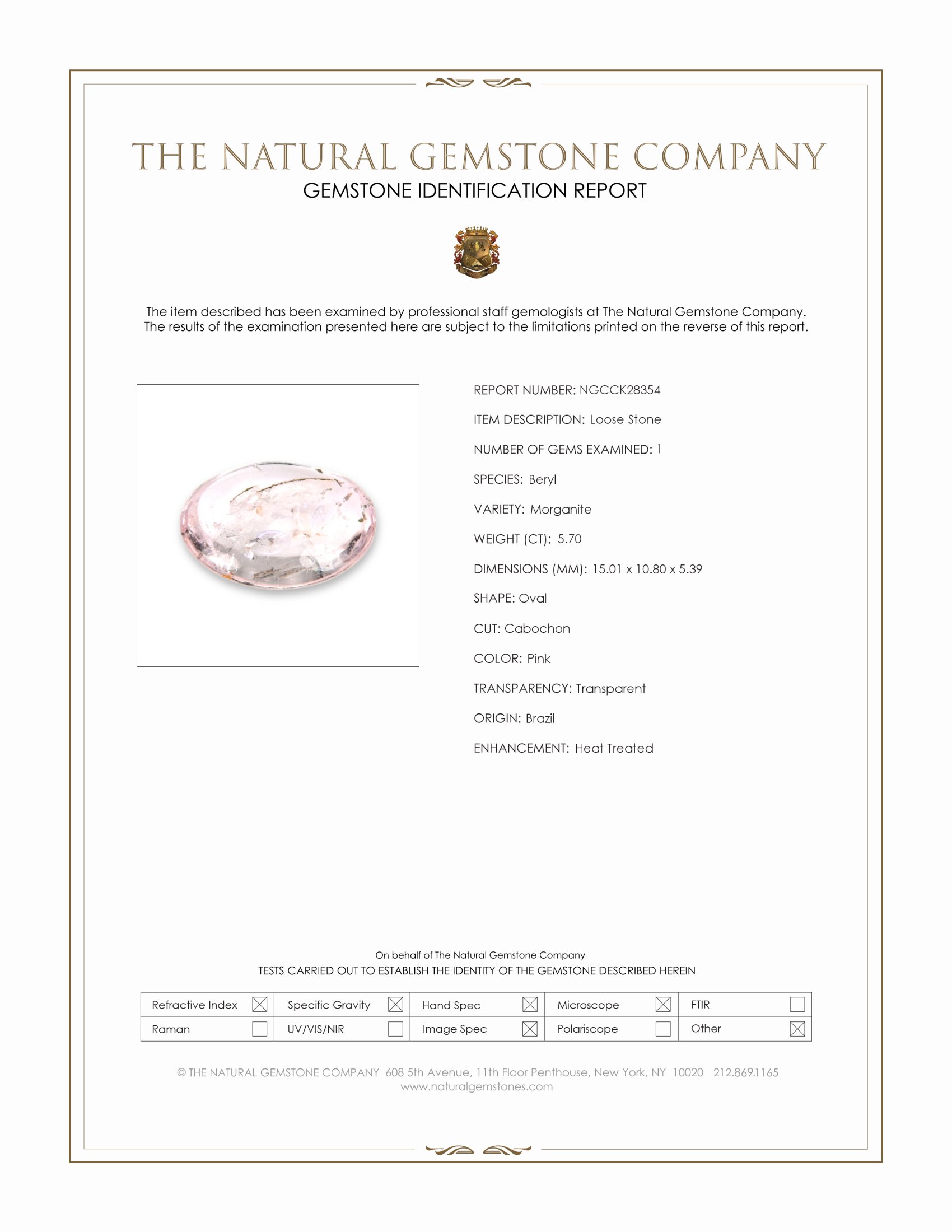 5.70 Ct. Pink Cabochon Morganite from Brazil