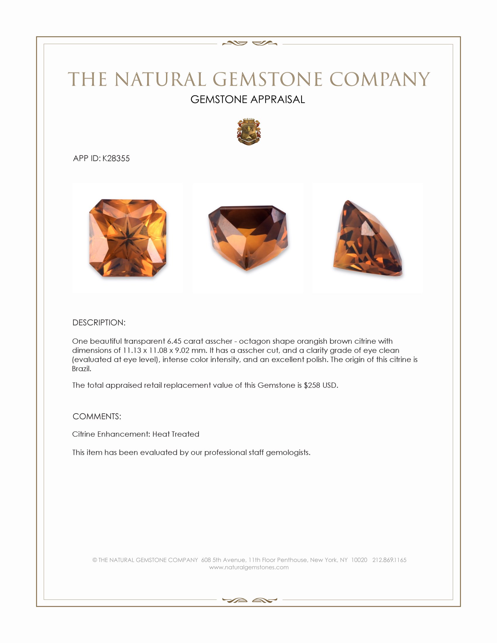 6.45 Ct. Orangish Brown Citrine from Brazil