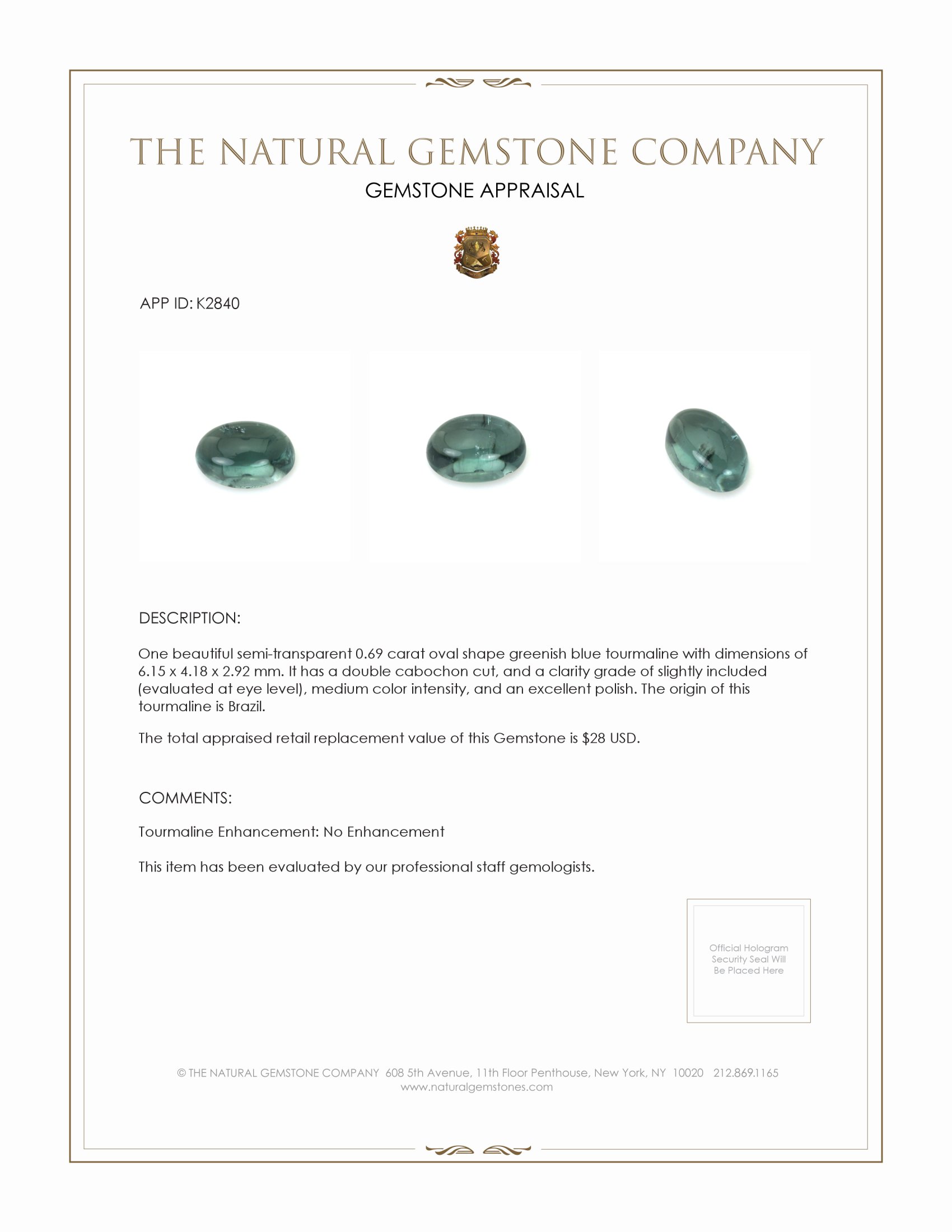 0.69 Ct. Cabochon Tourmaline from Brazil