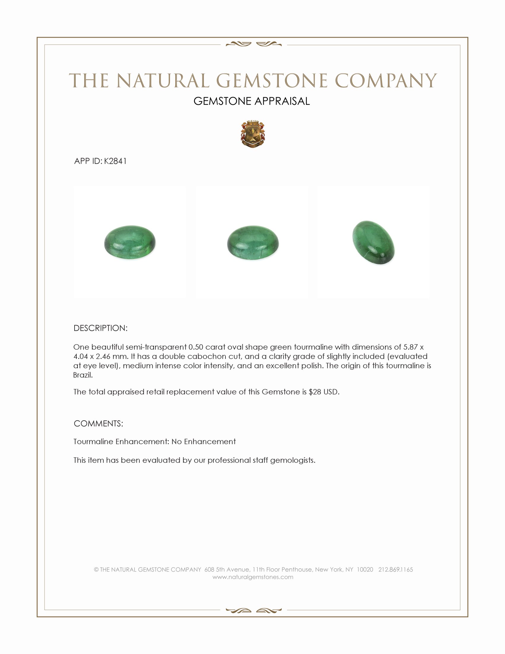 0.50 Ct. Cabochon Tourmaline from Brazil