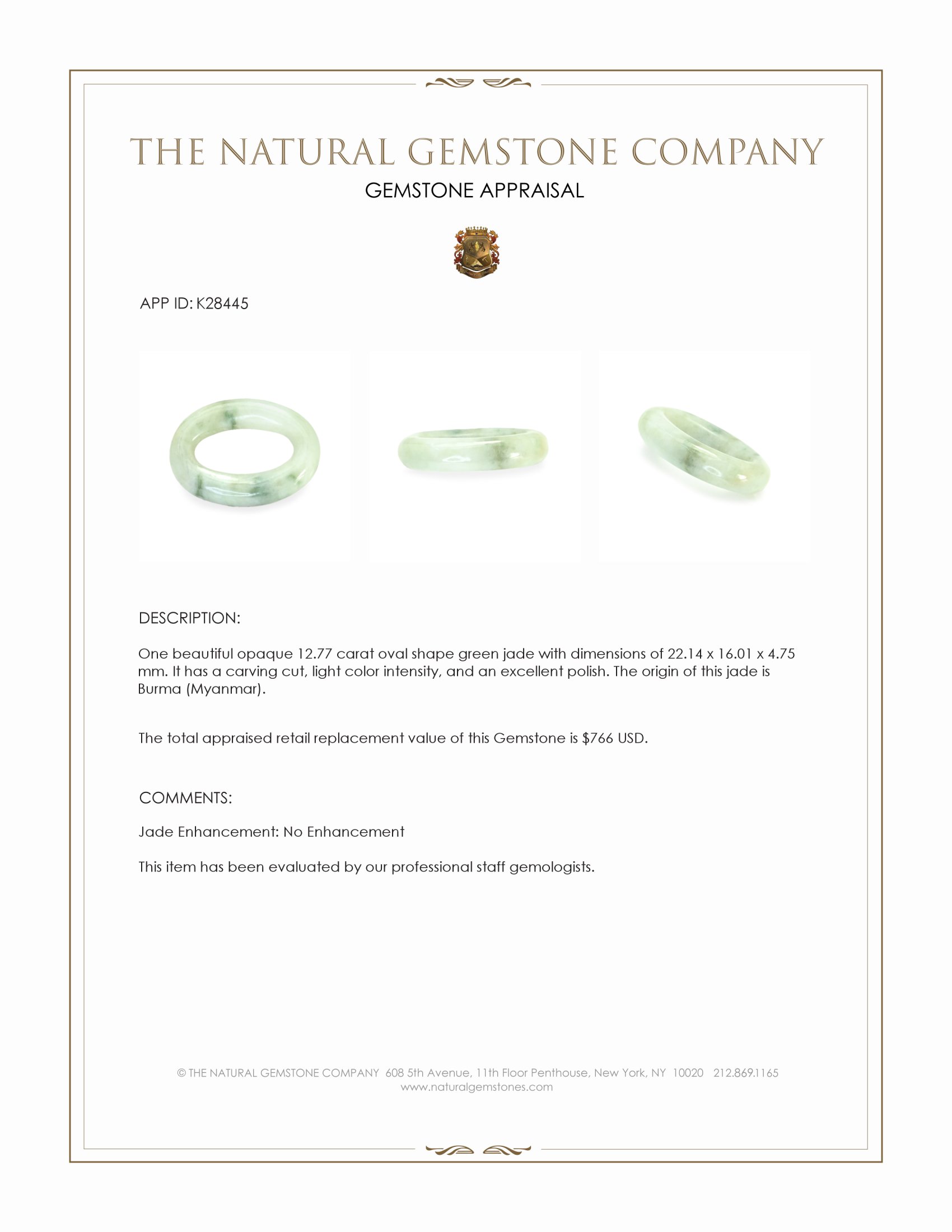 12.77 Ct. Green Jade from Burma (Myanmar)