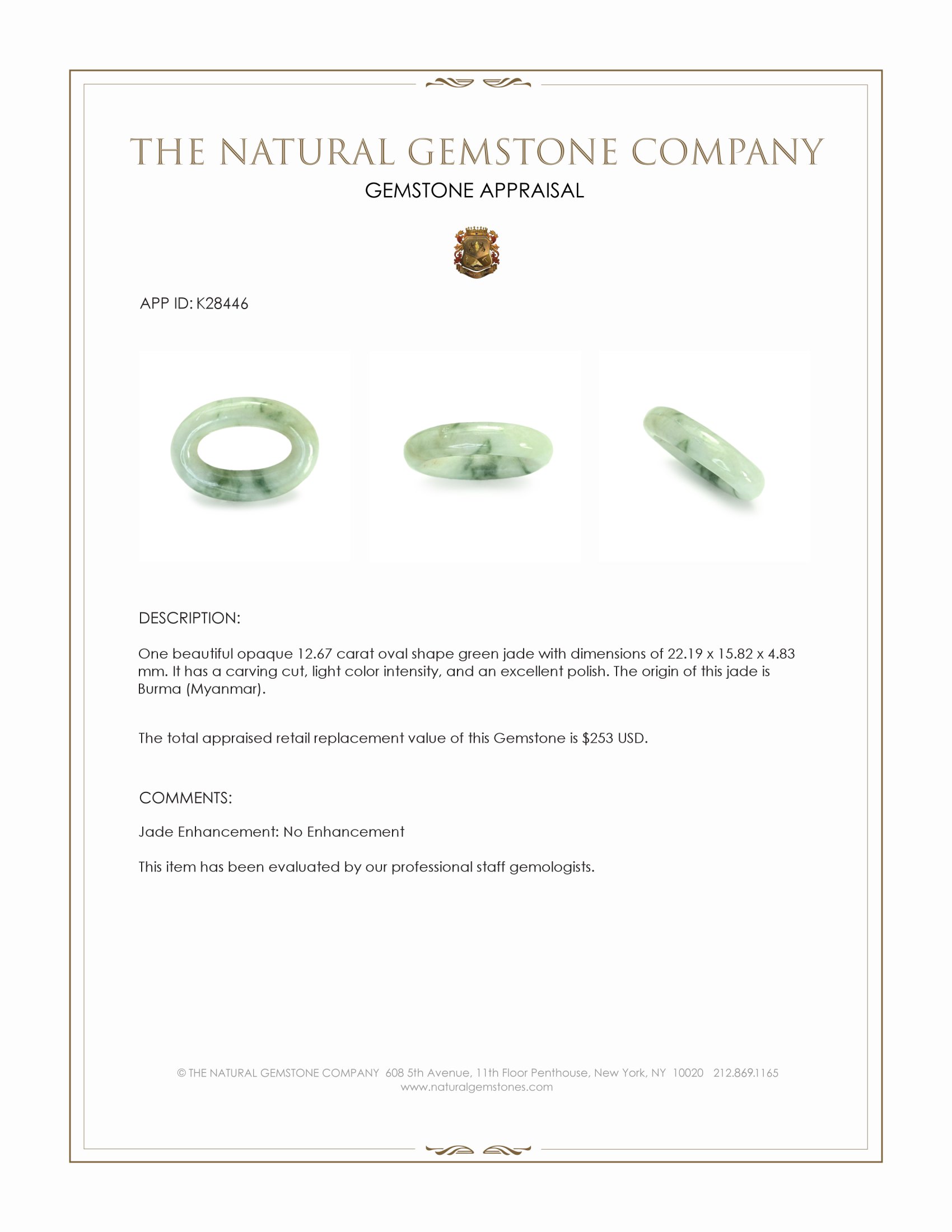 12.67 Ct. Green Jade from Burma (Myanmar)