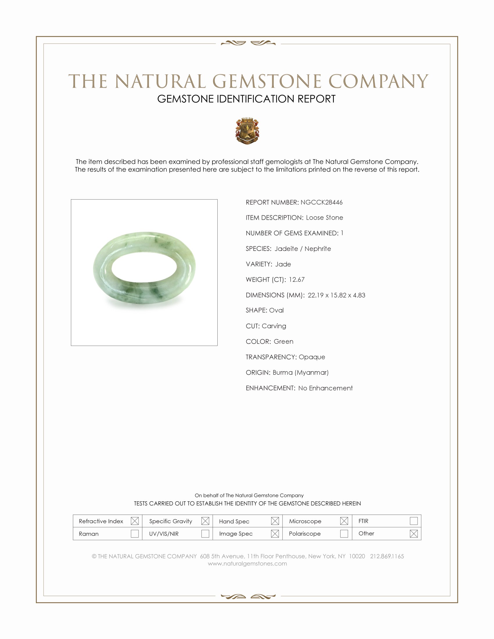 12.67 Ct. Green Jade from Burma (Myanmar)
