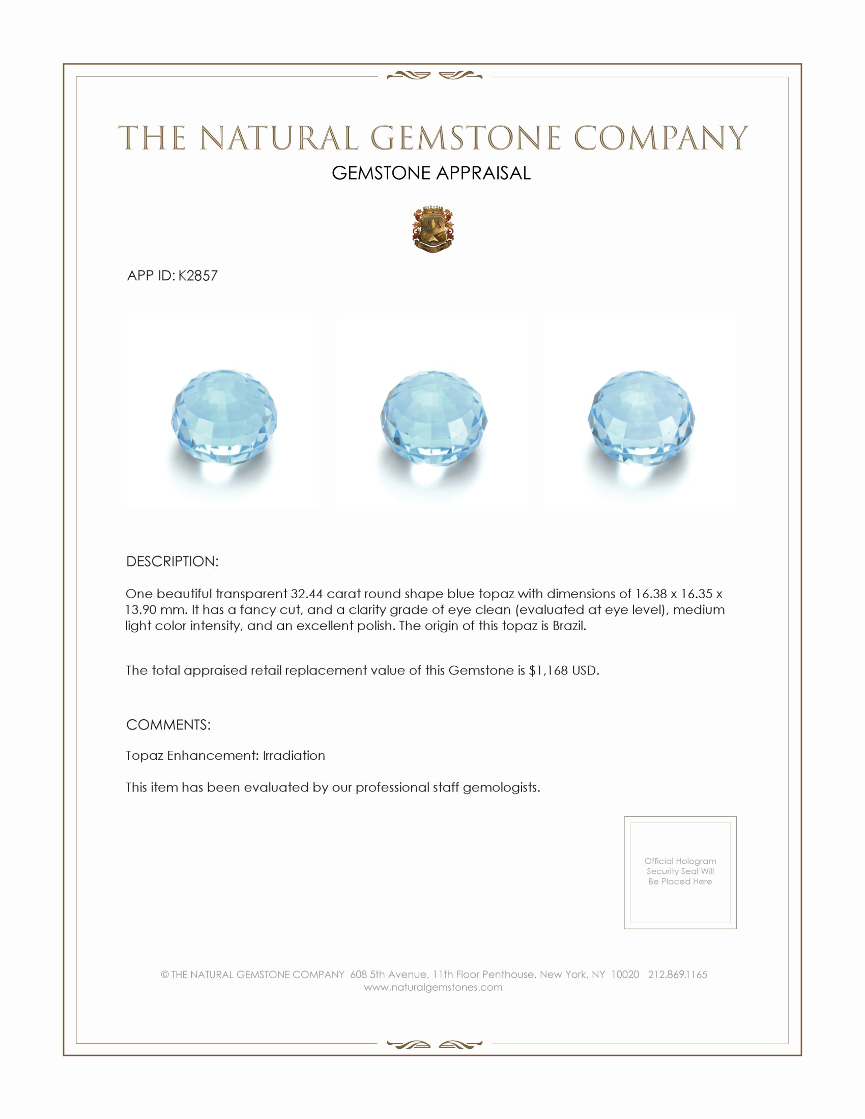 32.44 Ct. Topaz from Brazil