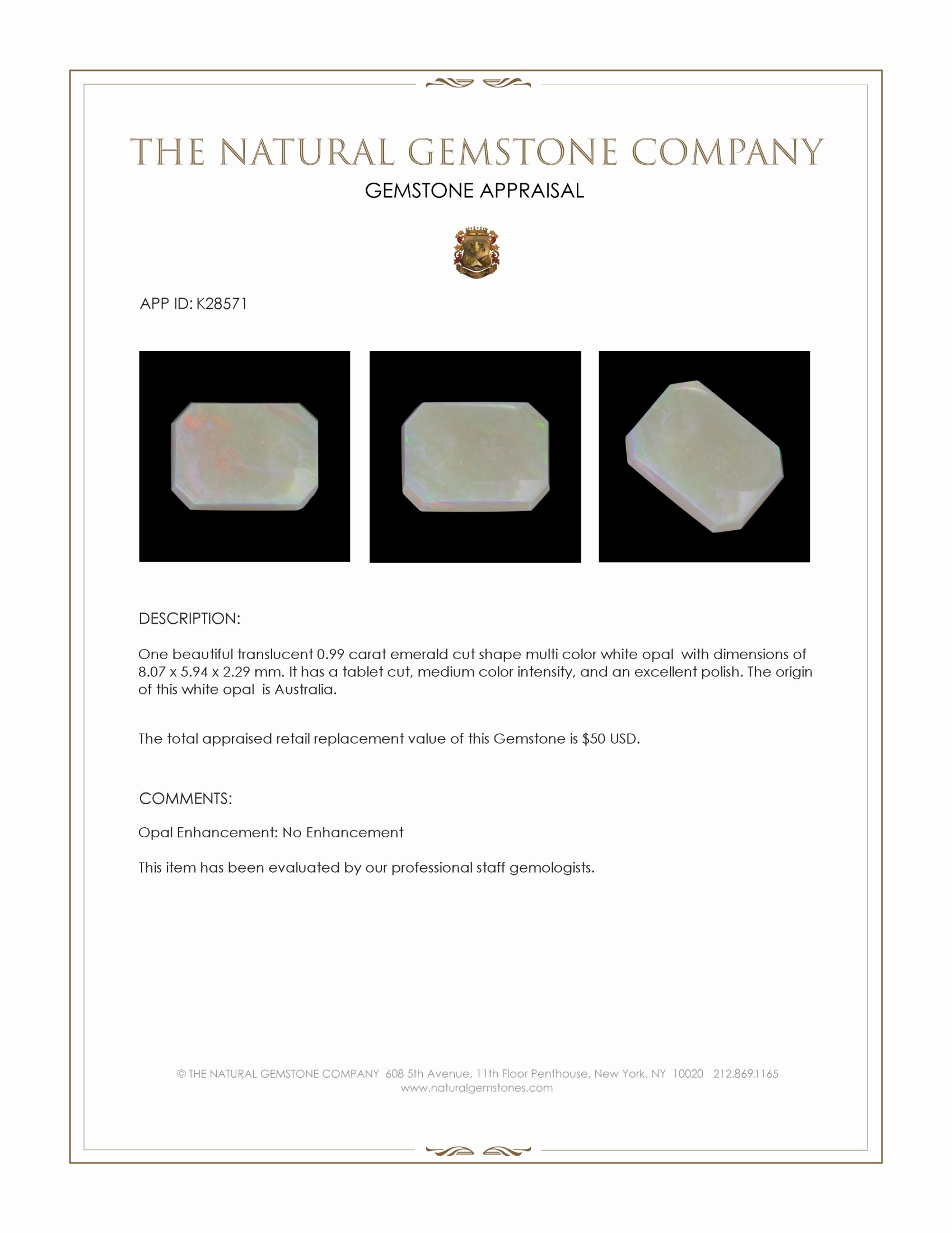 0.99 Ct. Multi Color White Opal (Light Opal) from Australia