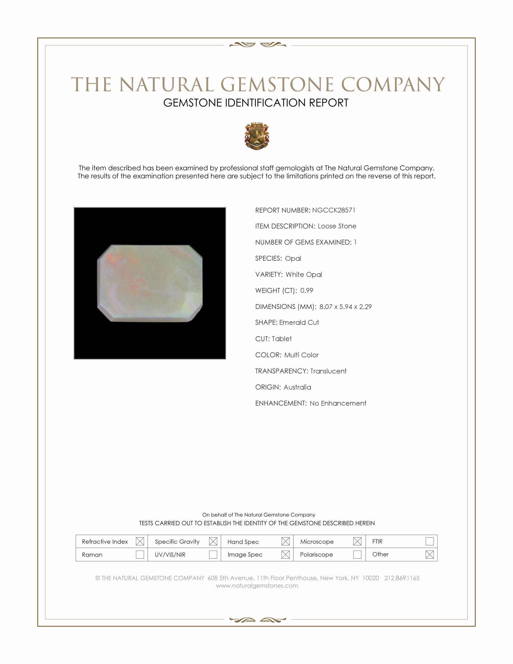0.99 Ct. Multi Color White Opal (Light Opal) from Australia