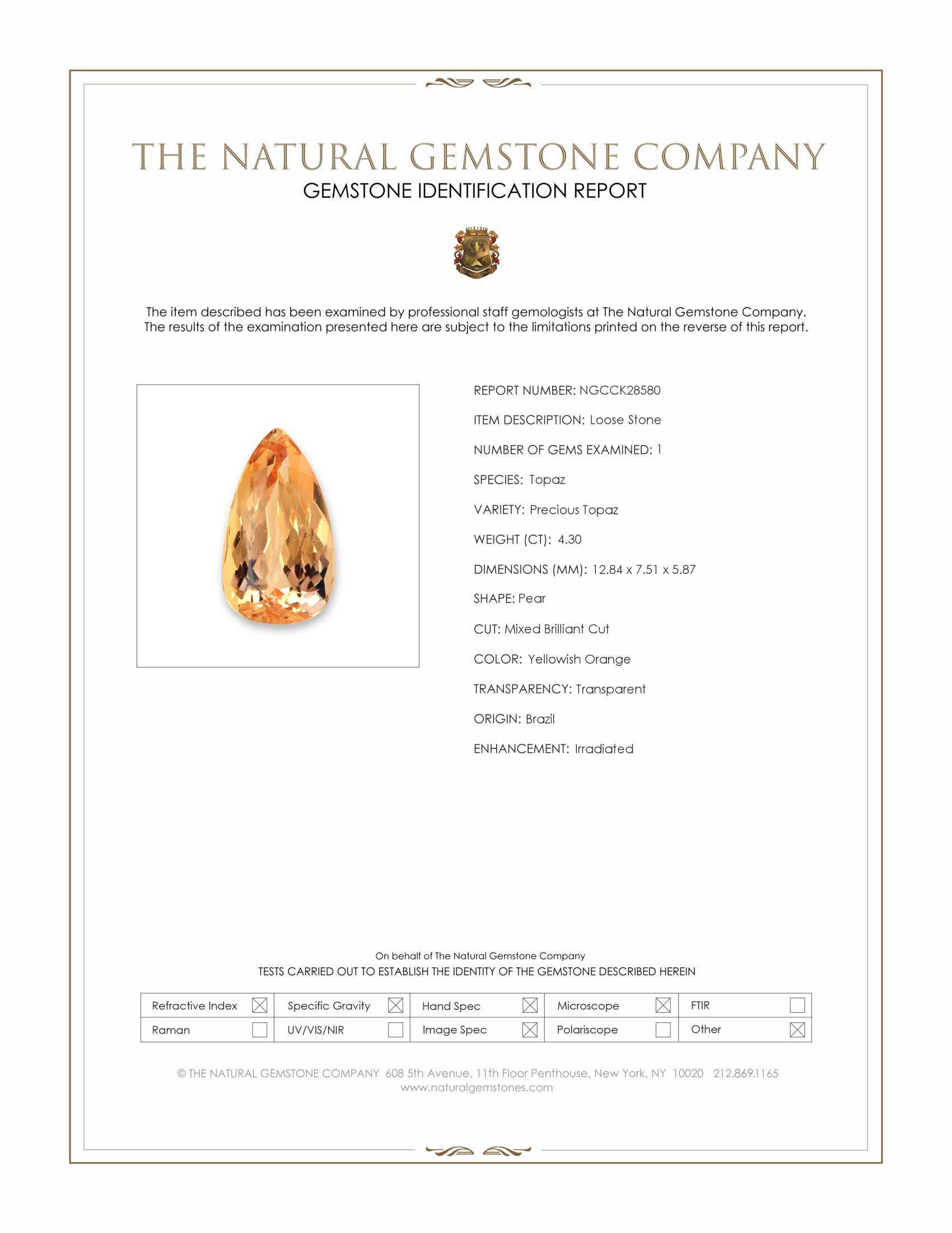 4.30 Ct. Yellowish Orange Precious Topaz from Brazil